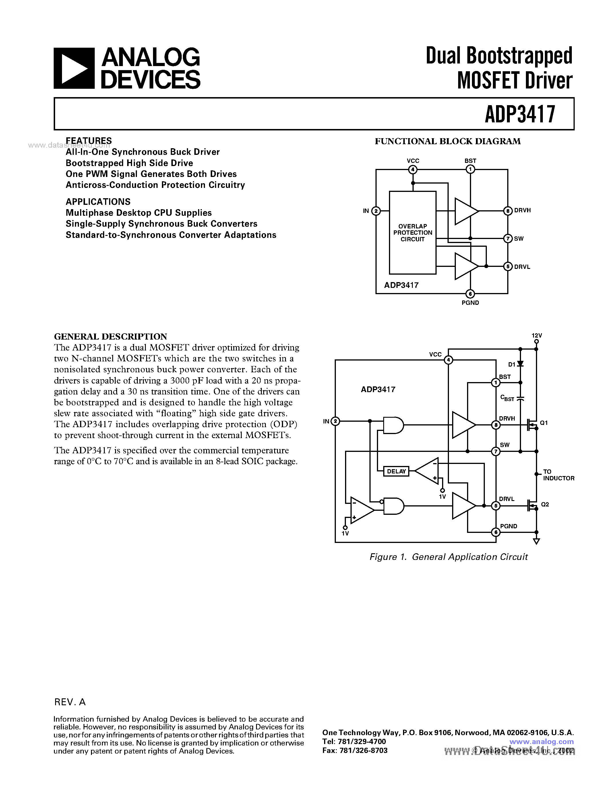 Datasheet ADP3417 - Dual Bootstrapped MOSFET Driver page 1