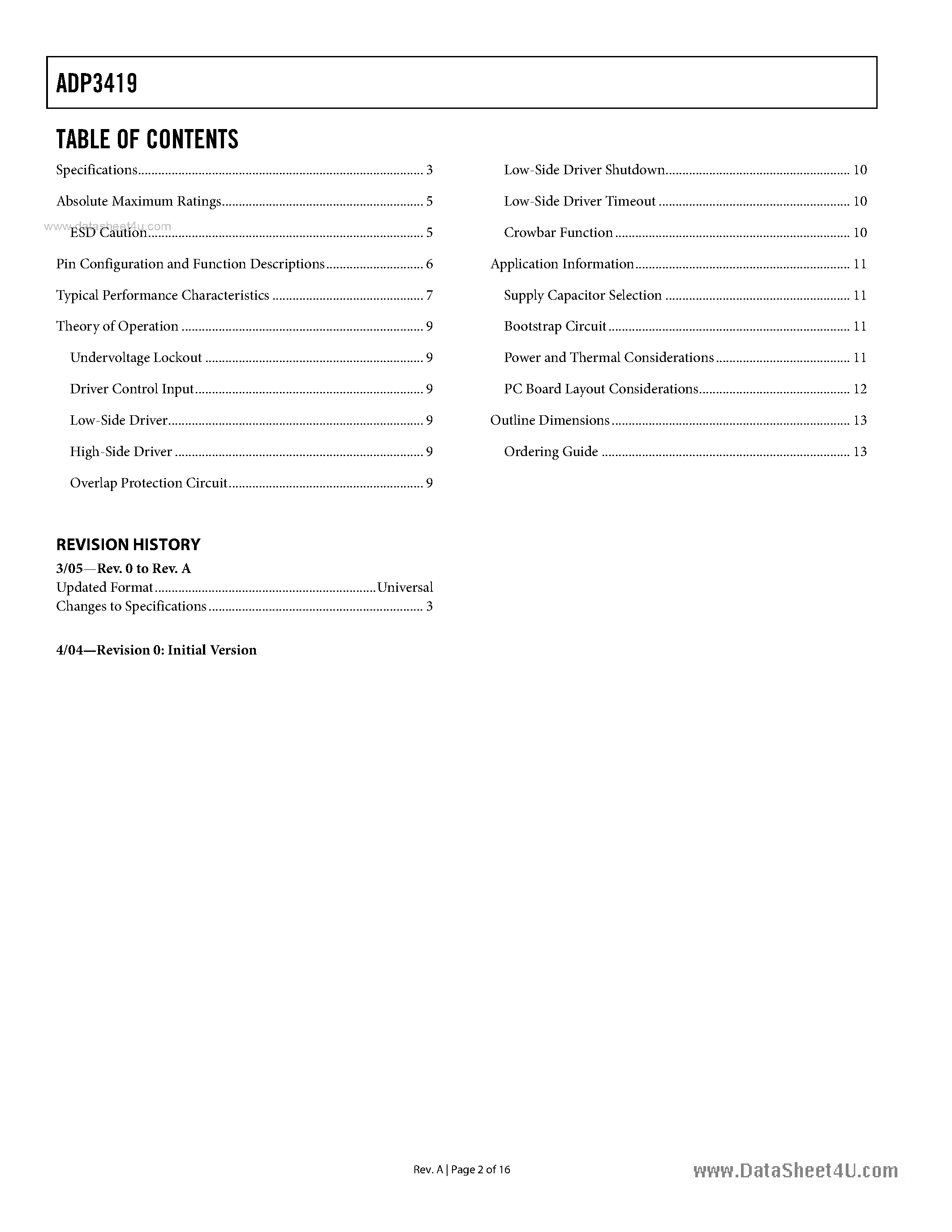 Datasheet ADP3419 - High Voltage MOSFET Driver page 2