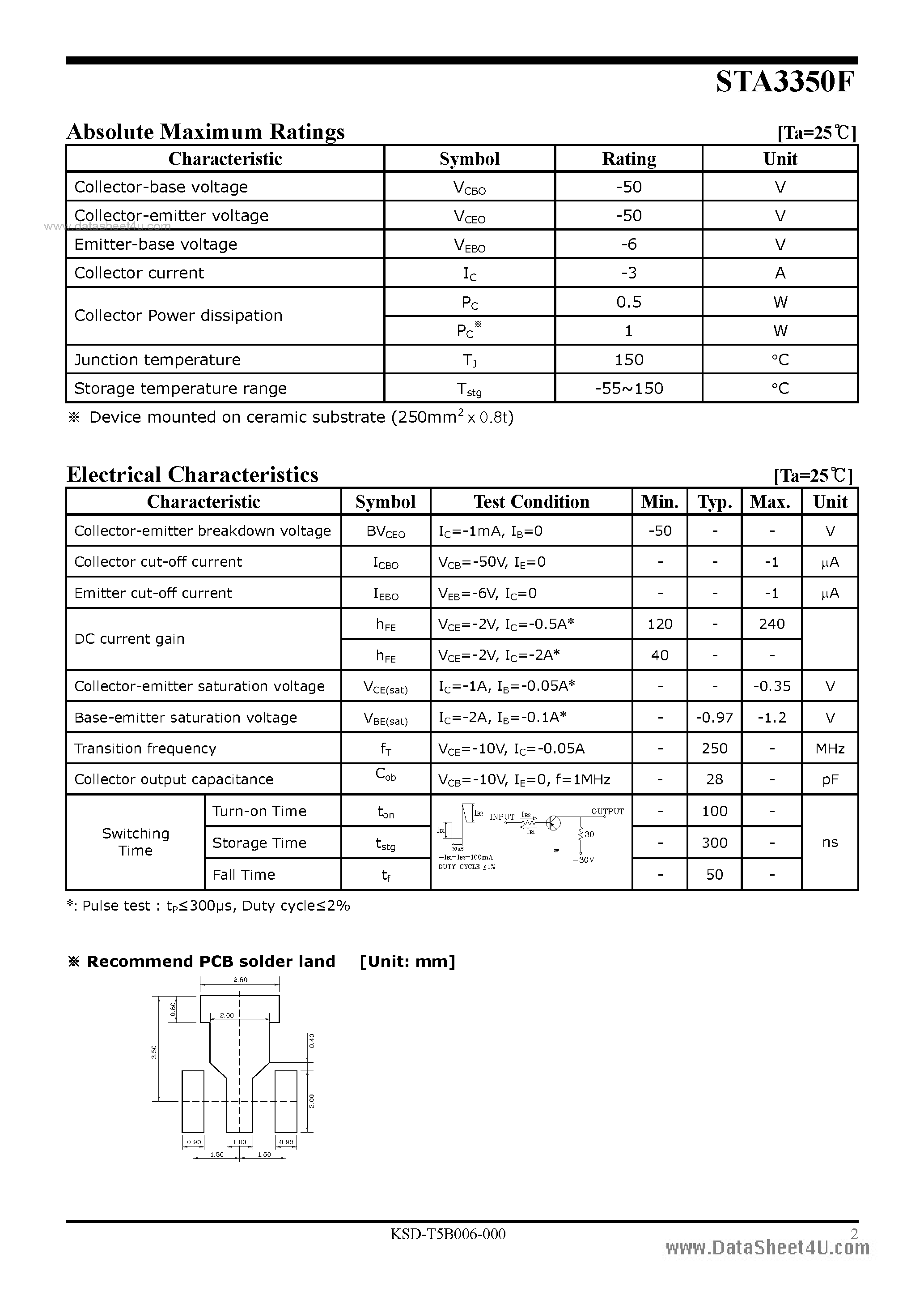 Даташит STA3350F - PNP Silicon Transistor страница 2