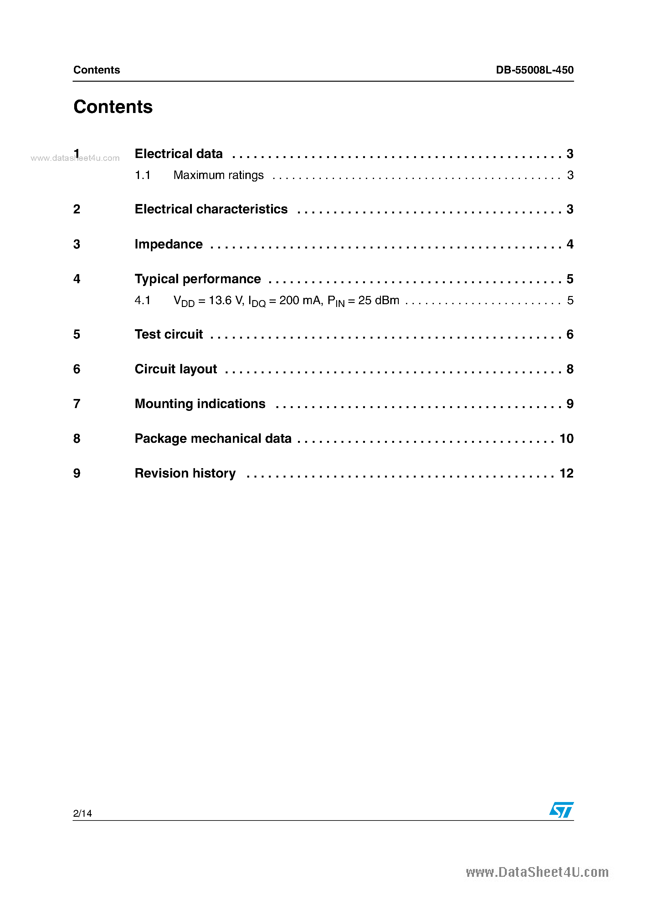 Datasheet DB-55008L-450 - RF power amplifier using 1 x PD55008L-E N-channel enhancement-mode lateral MOSFETs page 2