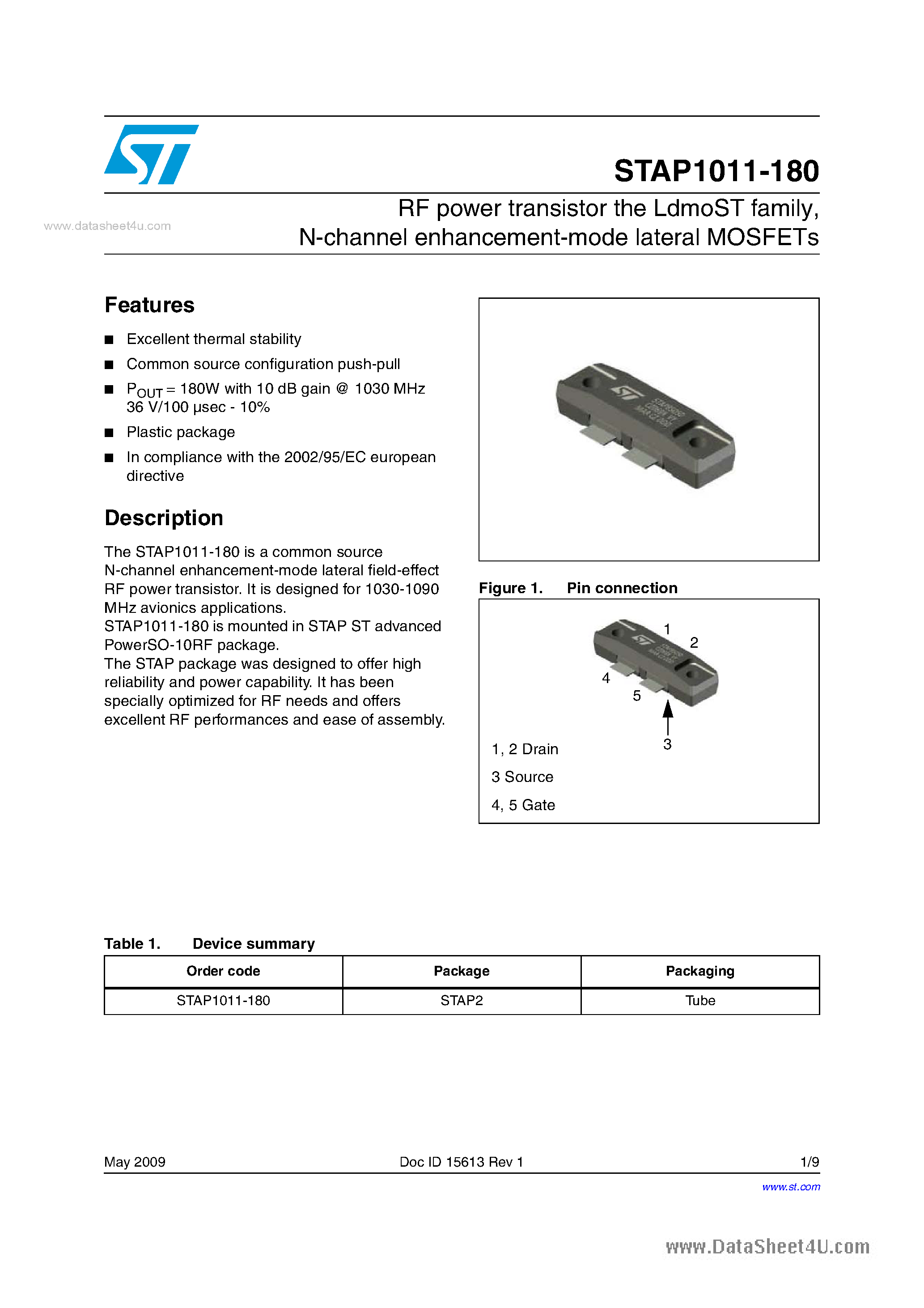 Даташит STAP1011-180 - RF Power Transistor страница 1