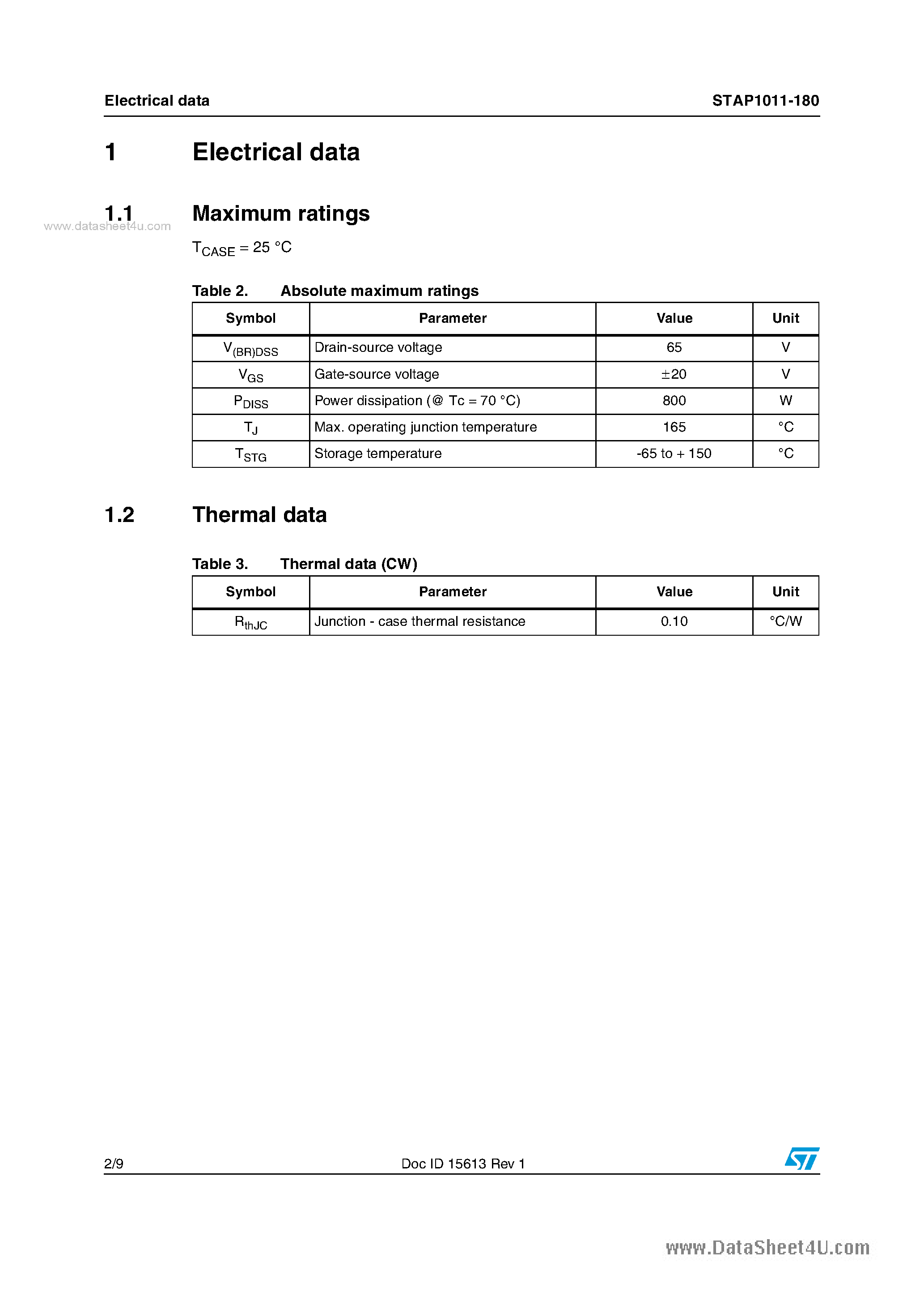 Даташит STAP1011-180 - RF Power Transistor страница 2