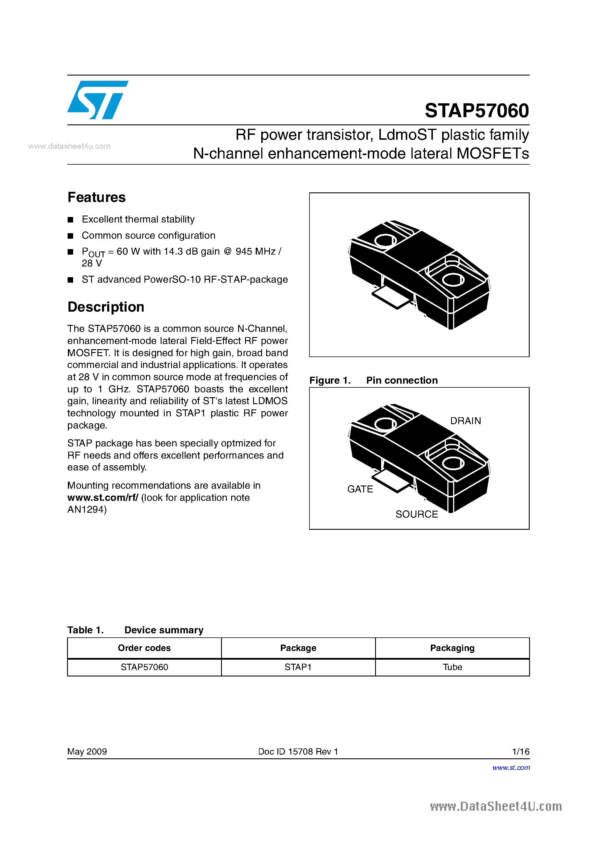 Даташит STAP57060 - RF power transistor страница 1