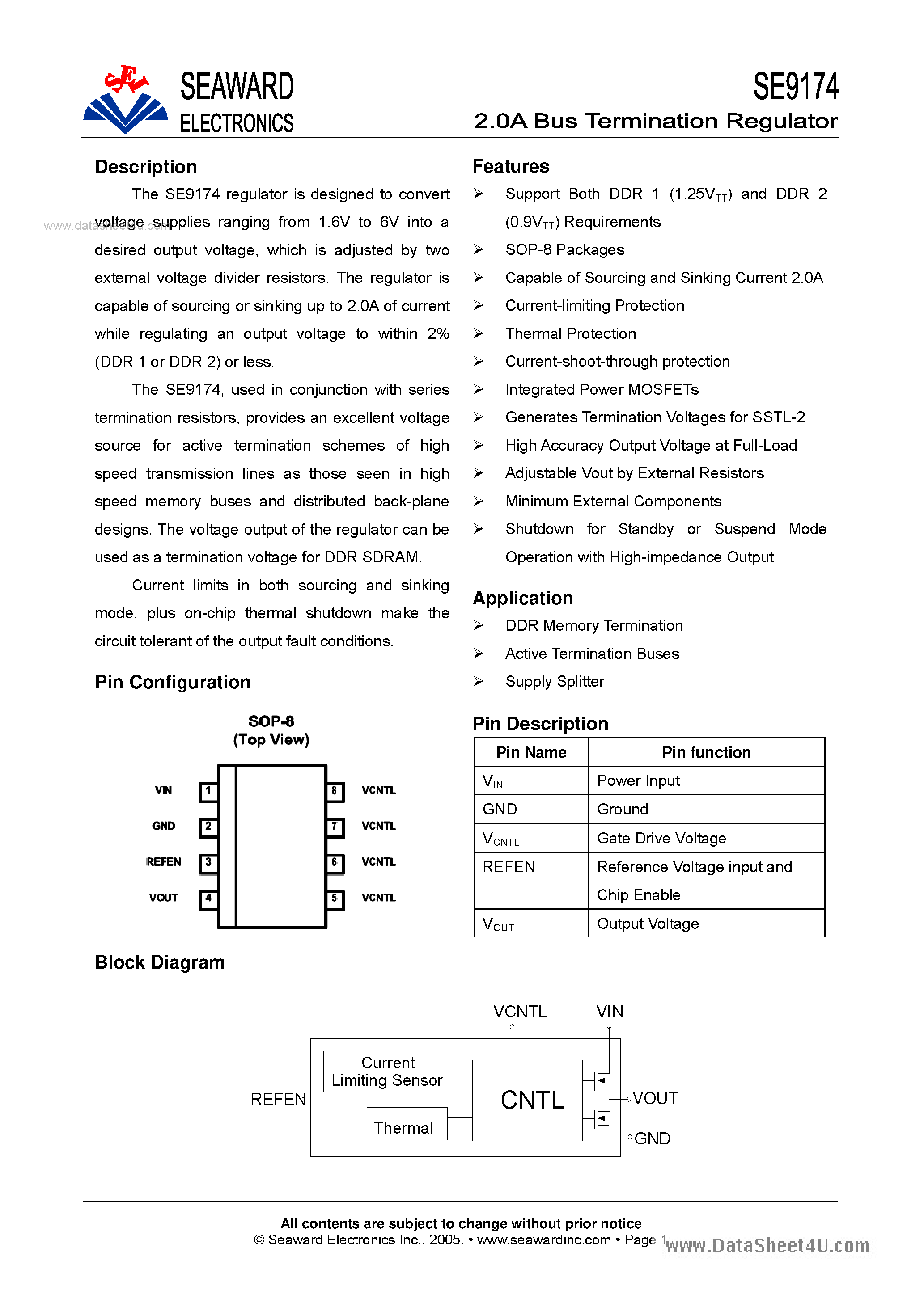 Даташит SE9174 - 2.0A Bus Termmination Regulator страница 1