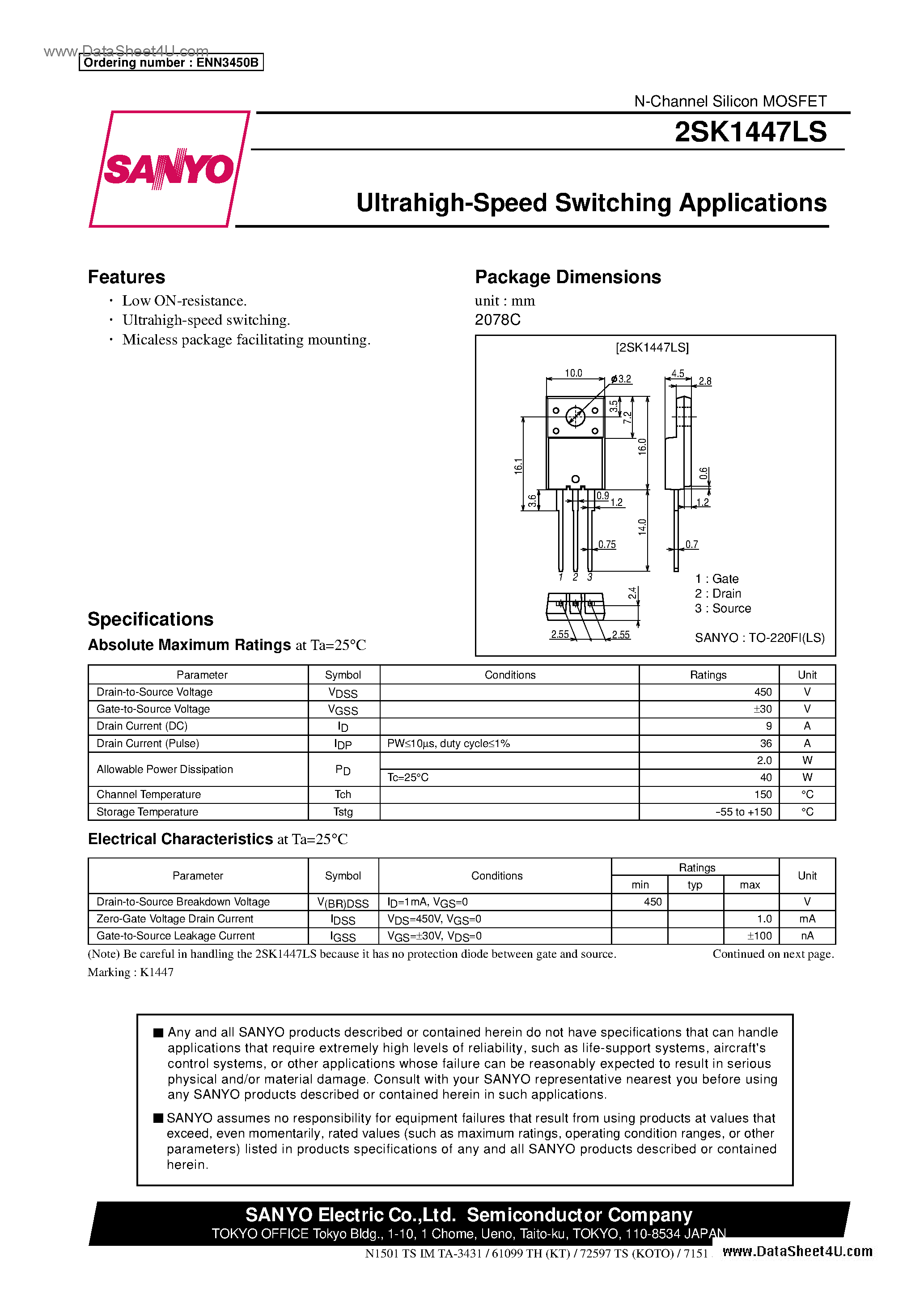 Datasheet 2SK1447LS - Ultrahigh-Speed Switching Applications page 1