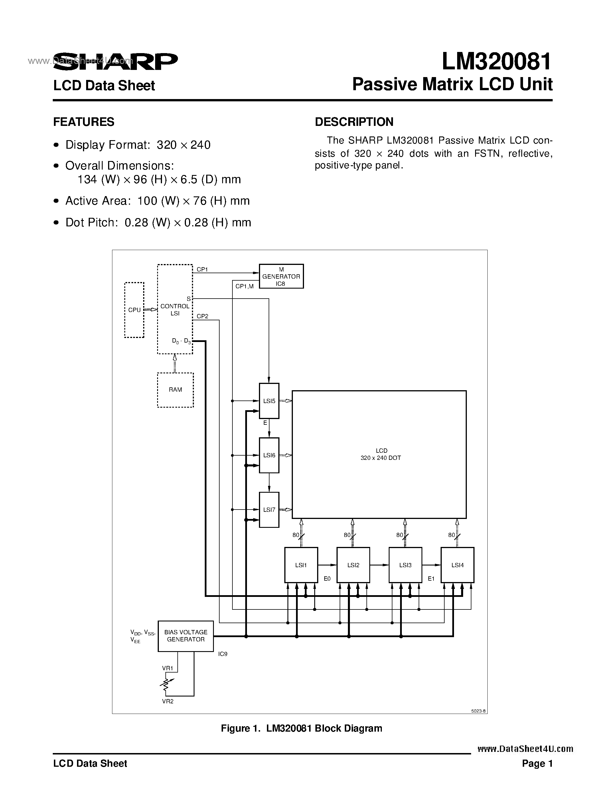 Datasheet LM320081 - Passive Matric LCD Unit page 1