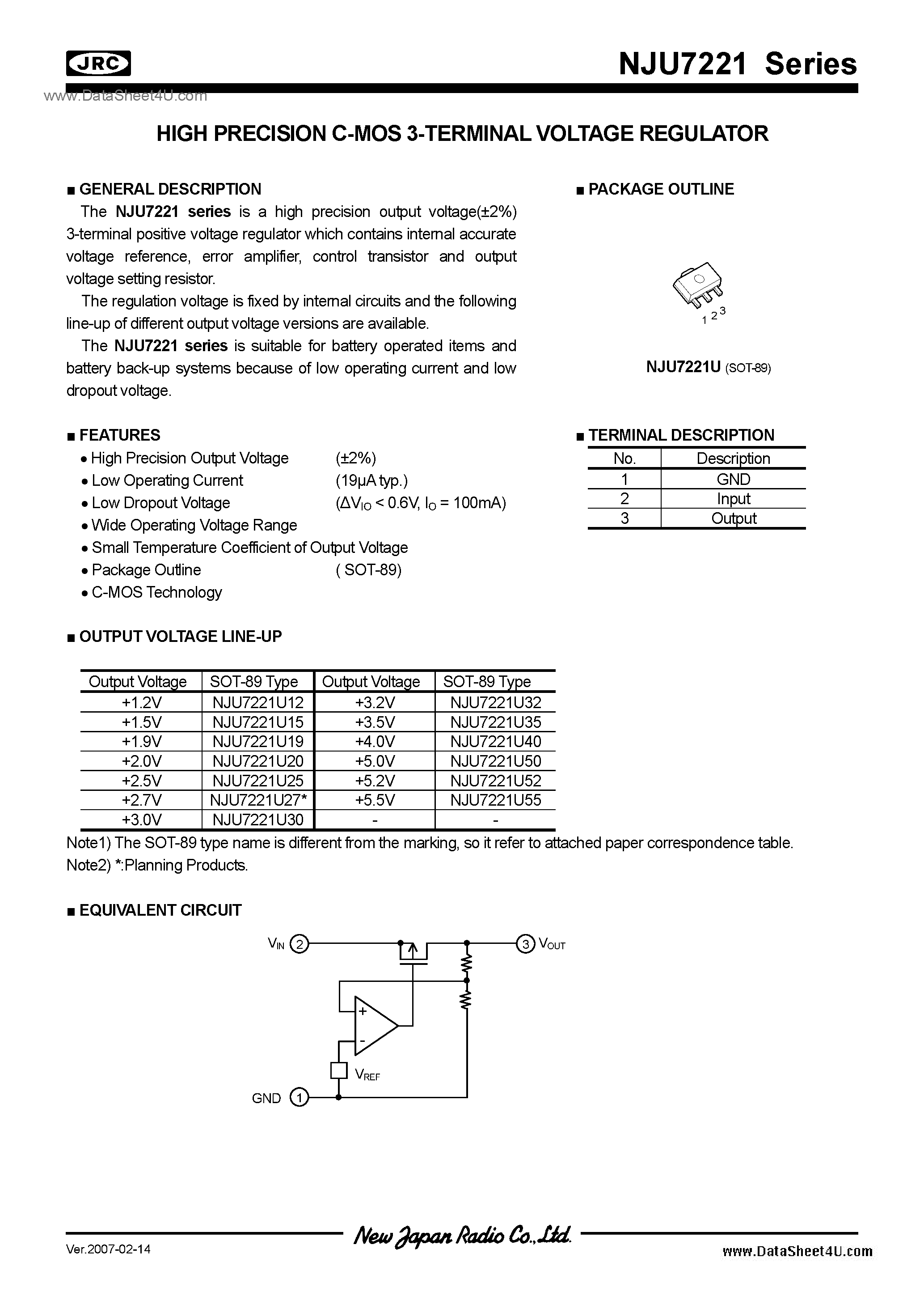 Даташит NJU7221 - 1.2 страница 1