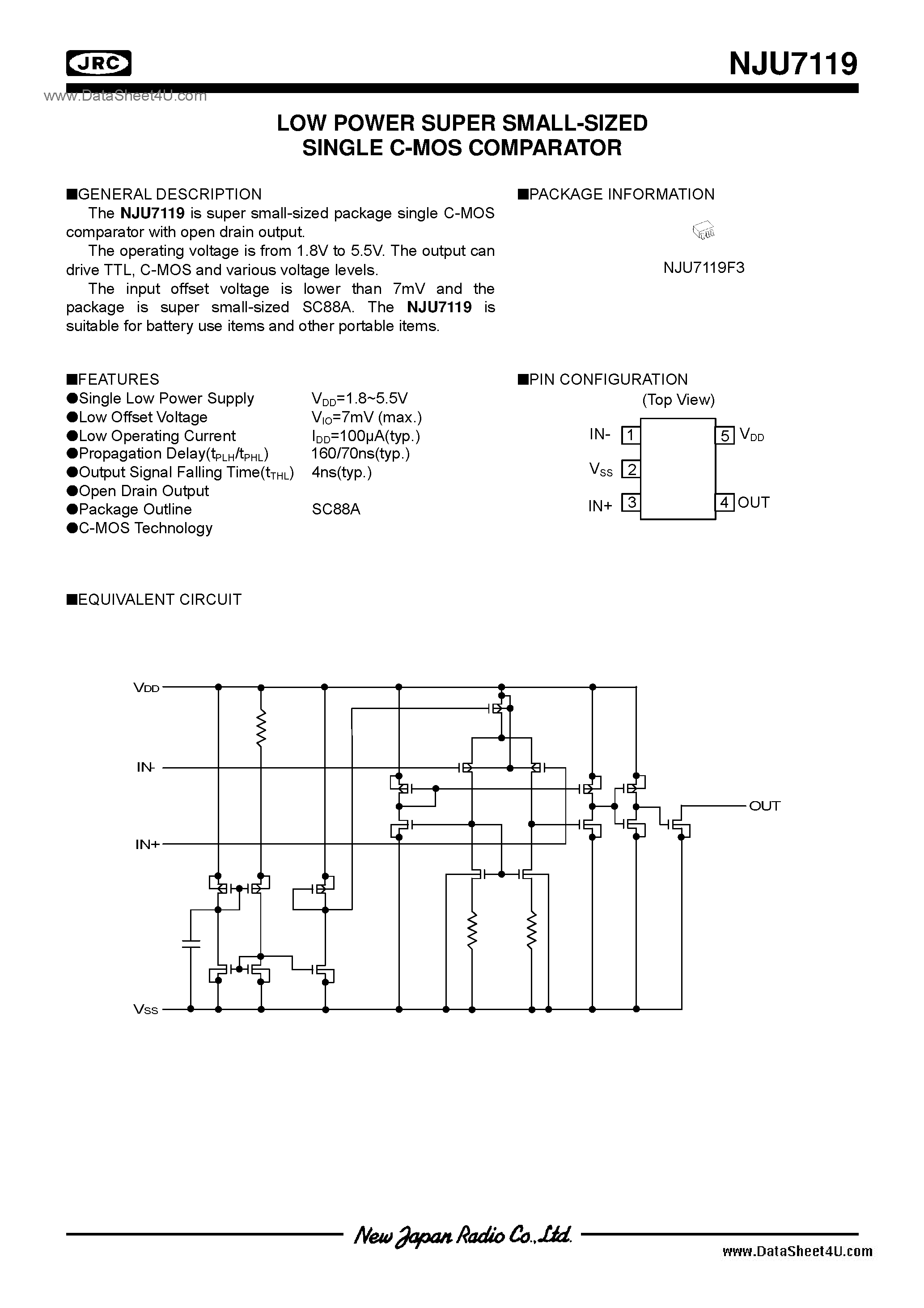 Datasheet NJU7119 - C-MOS / SC88A page 1