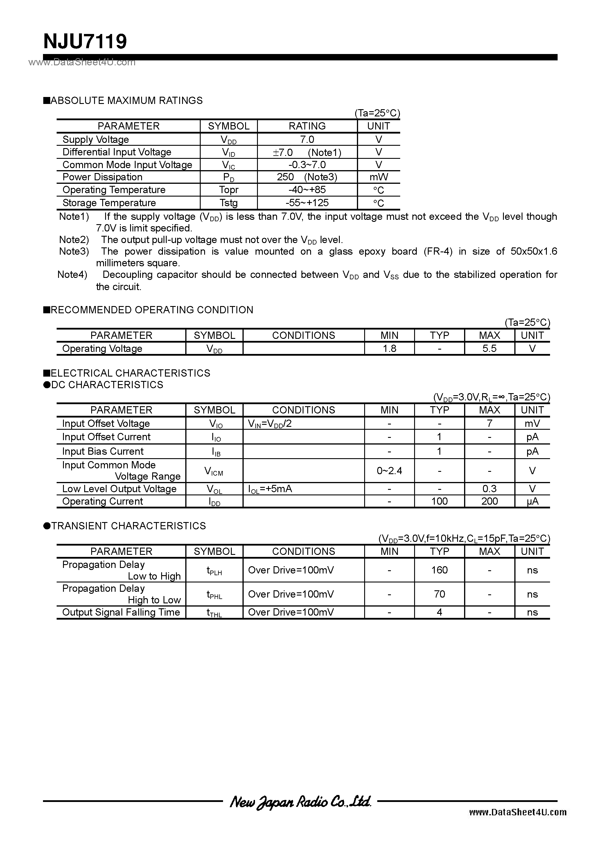 Datasheet NJU7119 - C-MOS / SC88A page 2