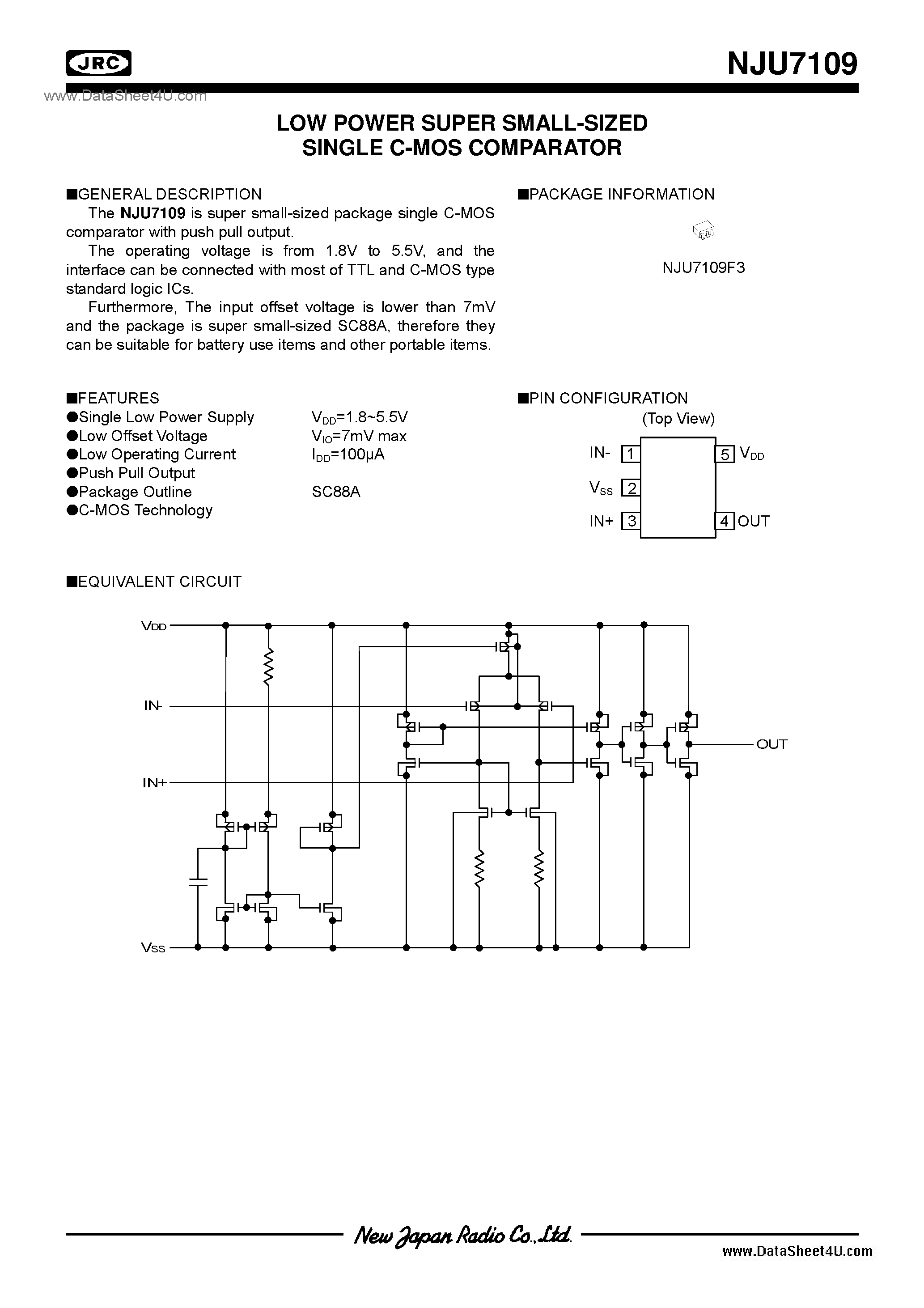 Datasheet NJU7109 - C-MOS / SC88A page 1