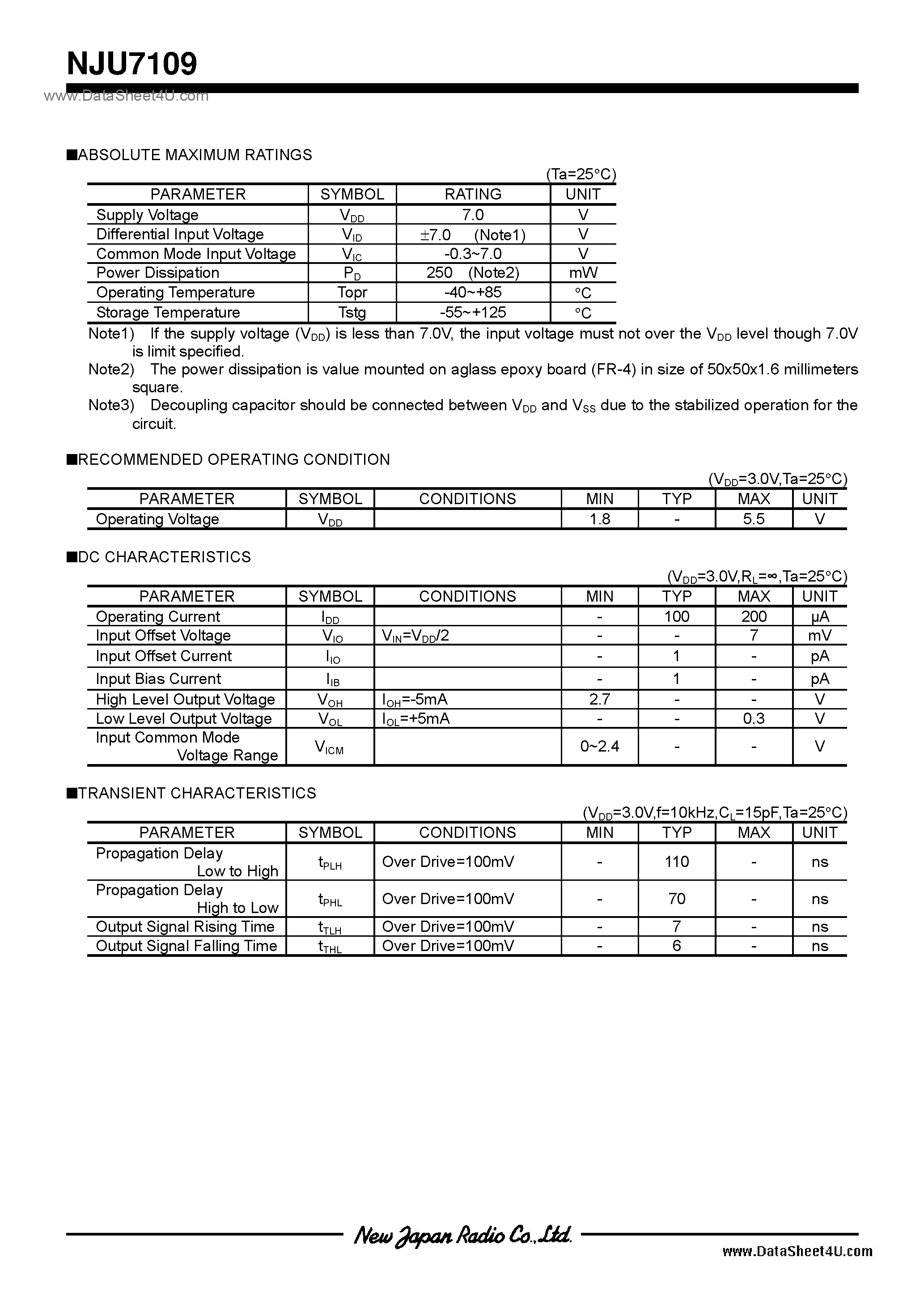 Datasheet NJU7109 - C-MOS / SC88A page 2