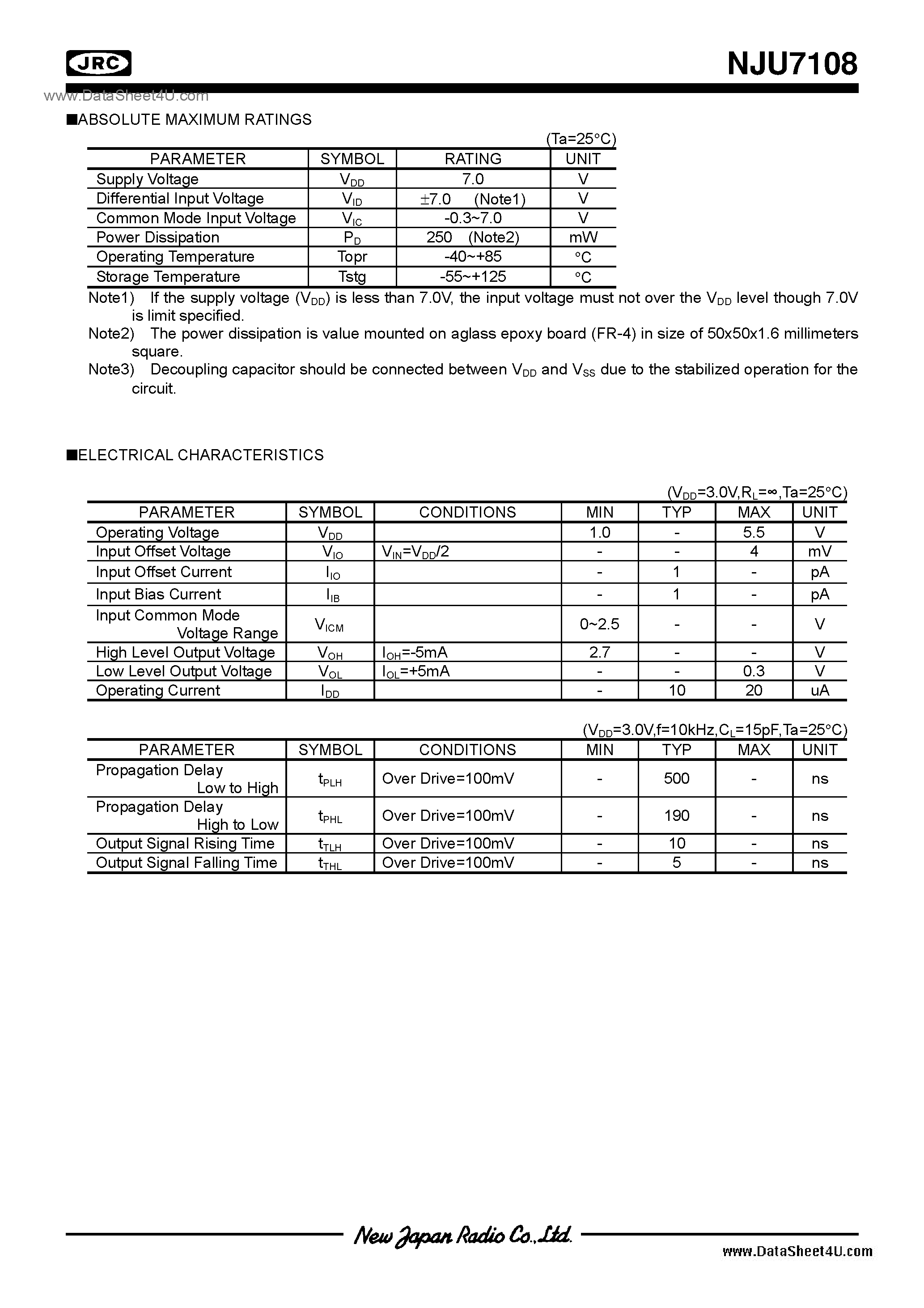 Datasheet NJU7108 - C-MOS / SC88A page 2