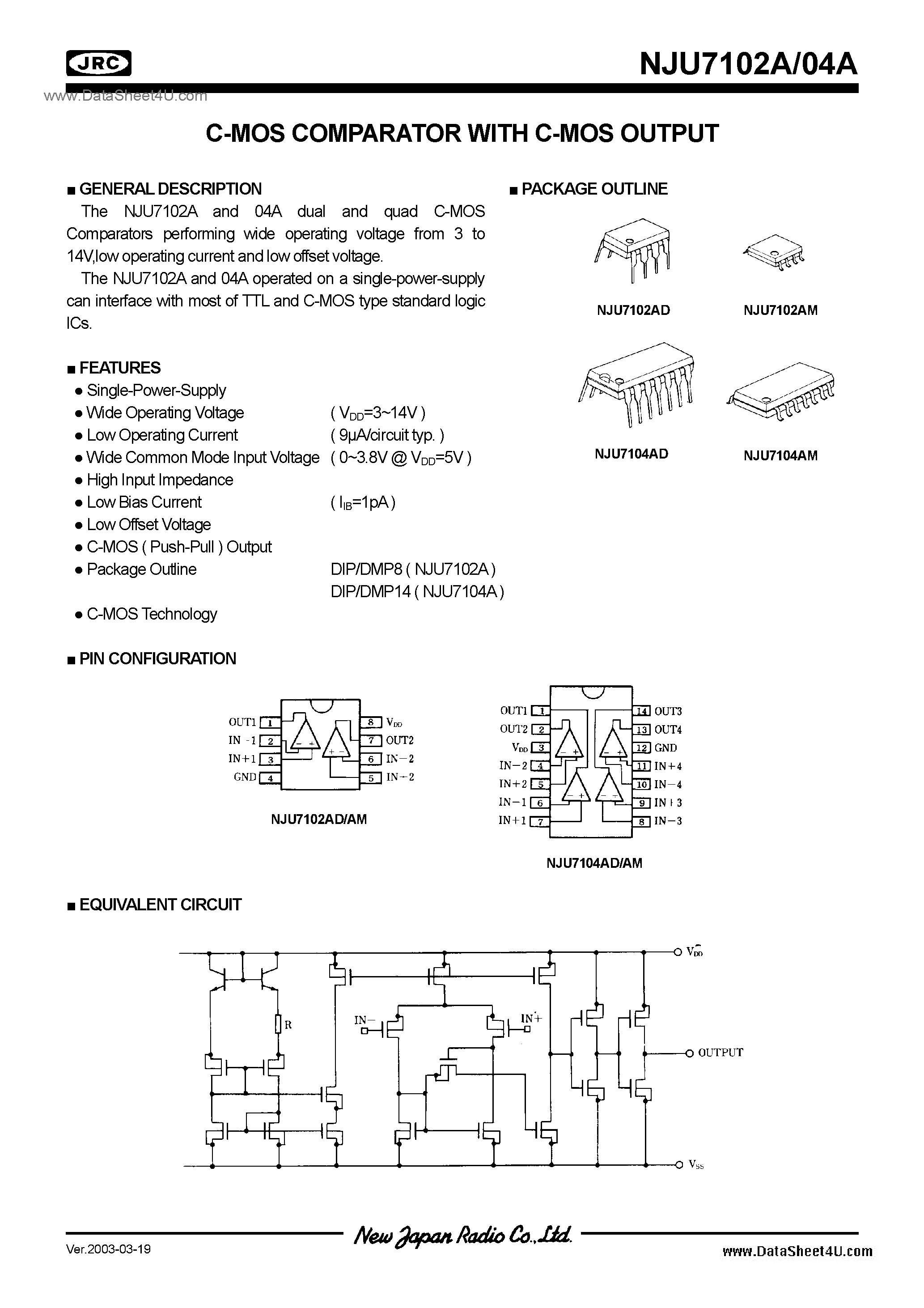 Datasheet NJU7102A - (NJU7102A / NJU7104A) C-MOS / DIP8 / DMP8 page 1