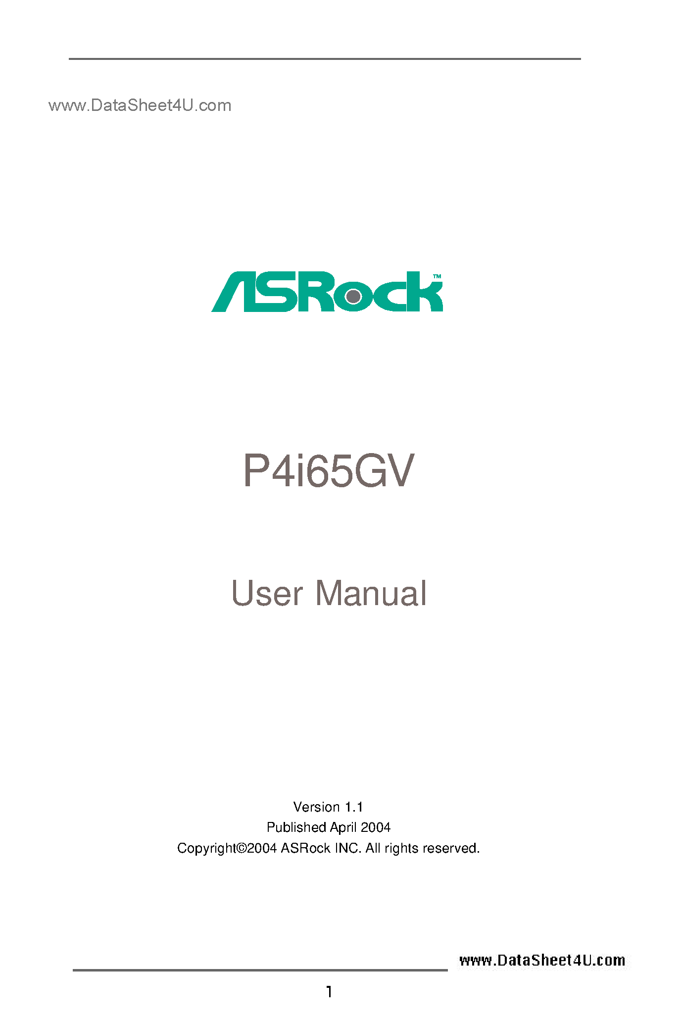 Даташит на микросхему P4I65GV страница 1 Даташит P4I65GV - User Manual страница 1