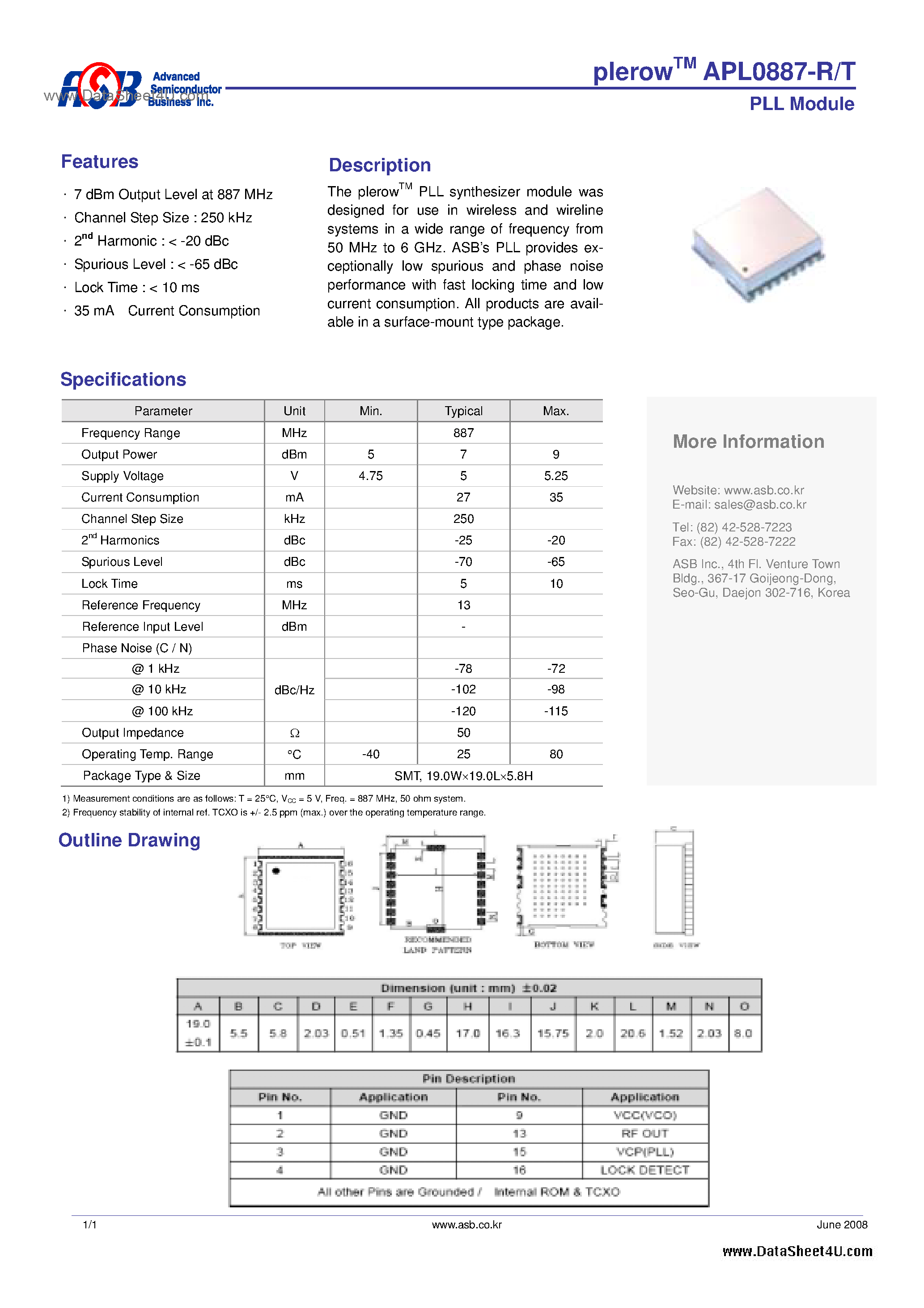 Datasheet APL0887-R - PLL Module page 1