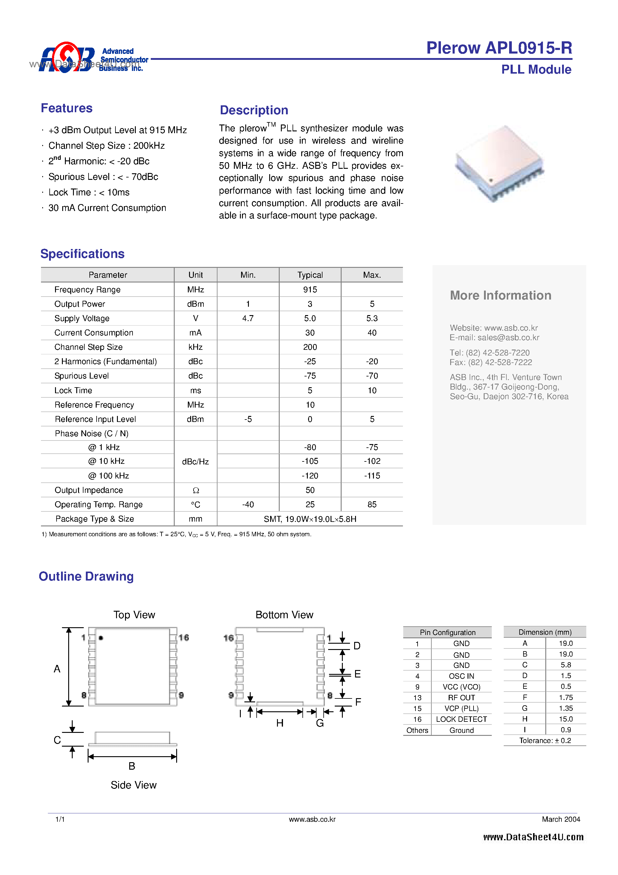 Datasheet APL0915-R - PLL Module page 1