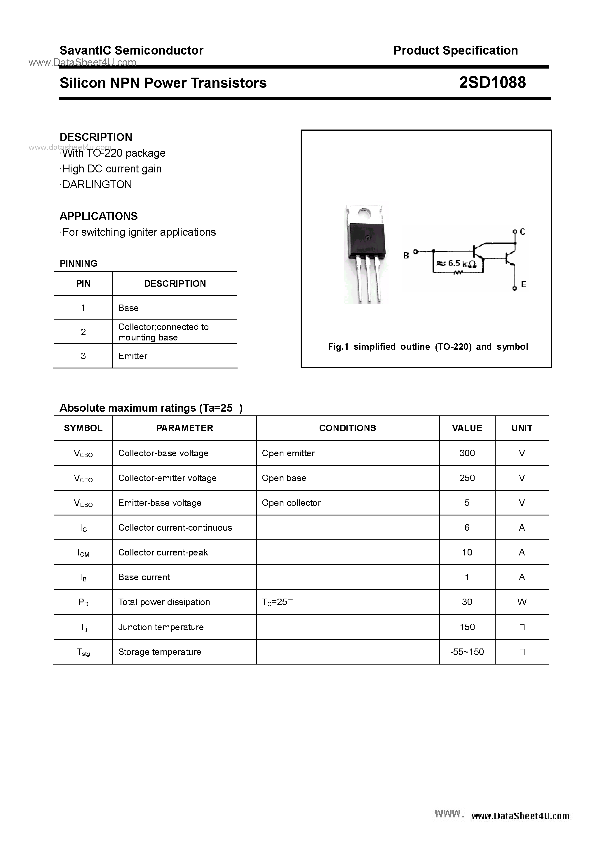 Даташит D1088 - Search -----> 2SD1088 страница 1