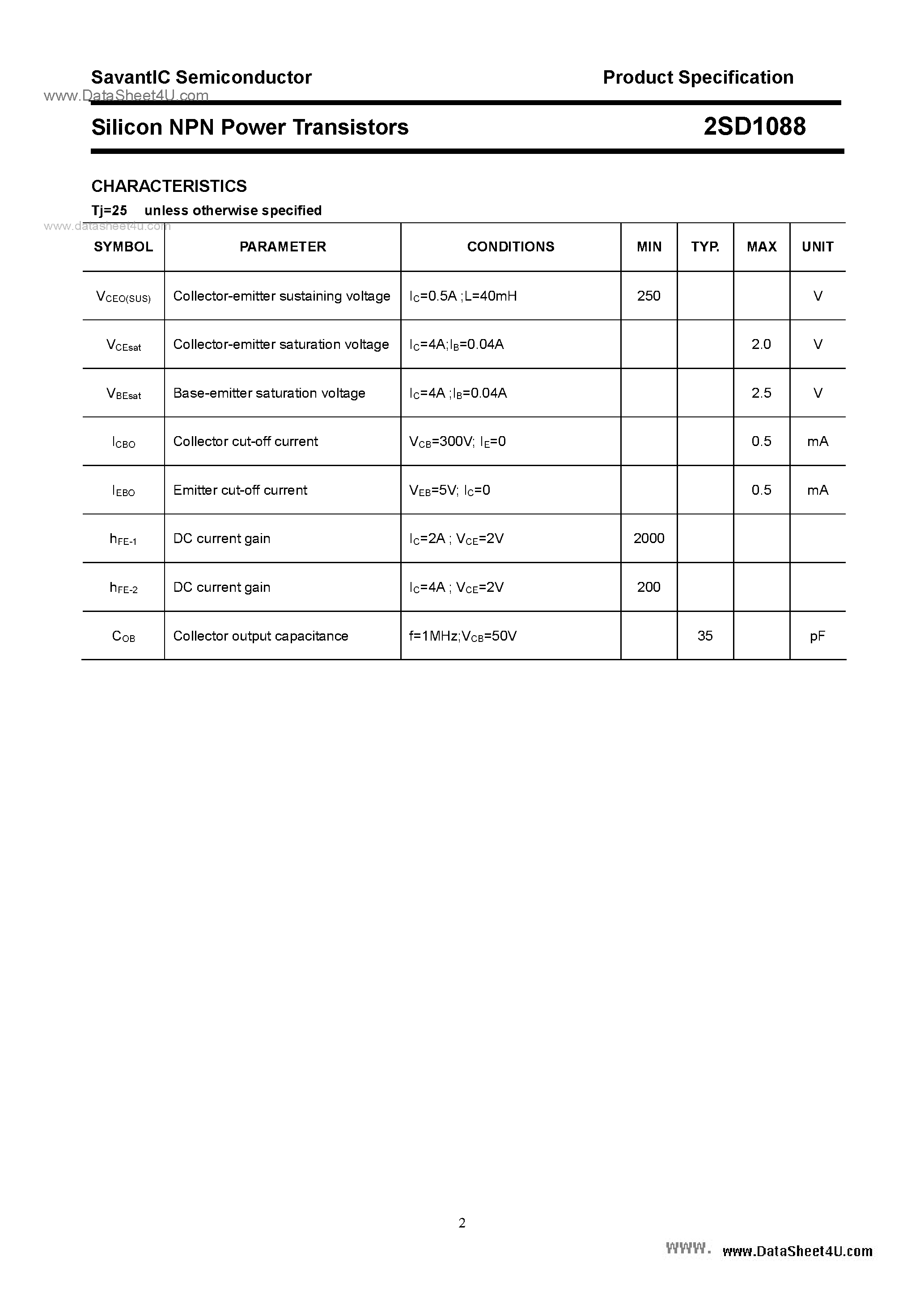 Даташит D1088 - Search -----> 2SD1088 страница 2