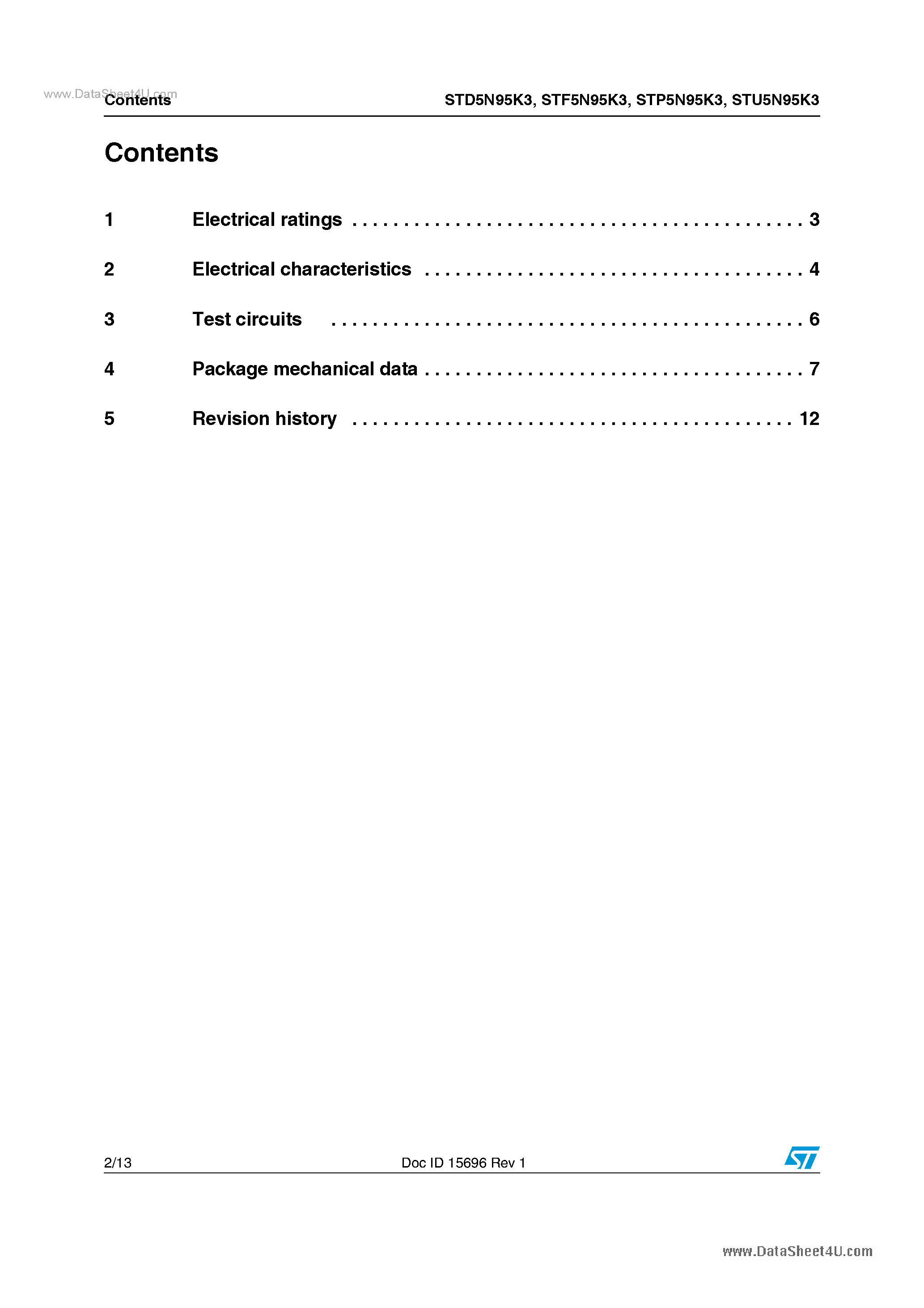 Datasheet STU5N95K3 - Power MOSFETs page 2