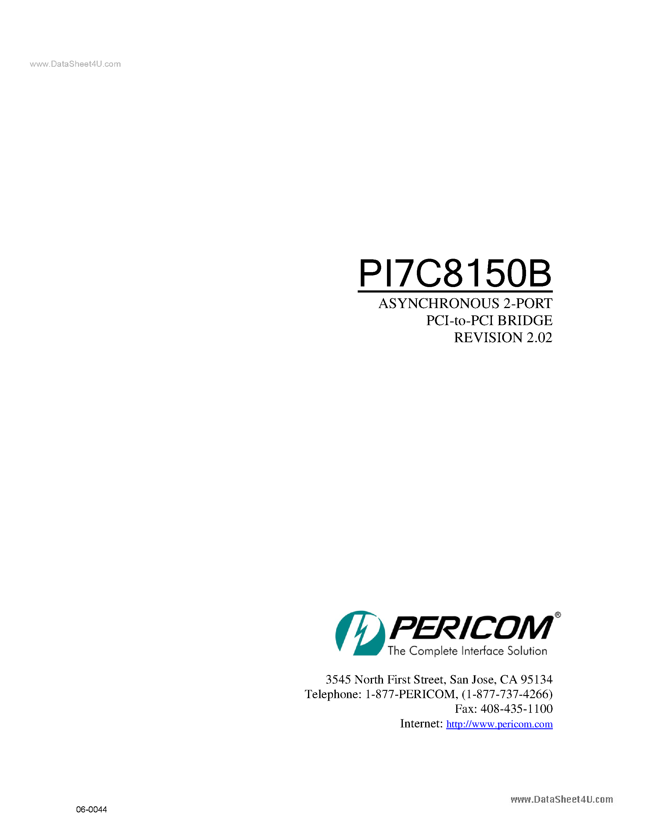 Даташит PI7C8150B - ASYNCHRONOUS 2-PORT PCI-TO-PCI BRIDGE страница 1