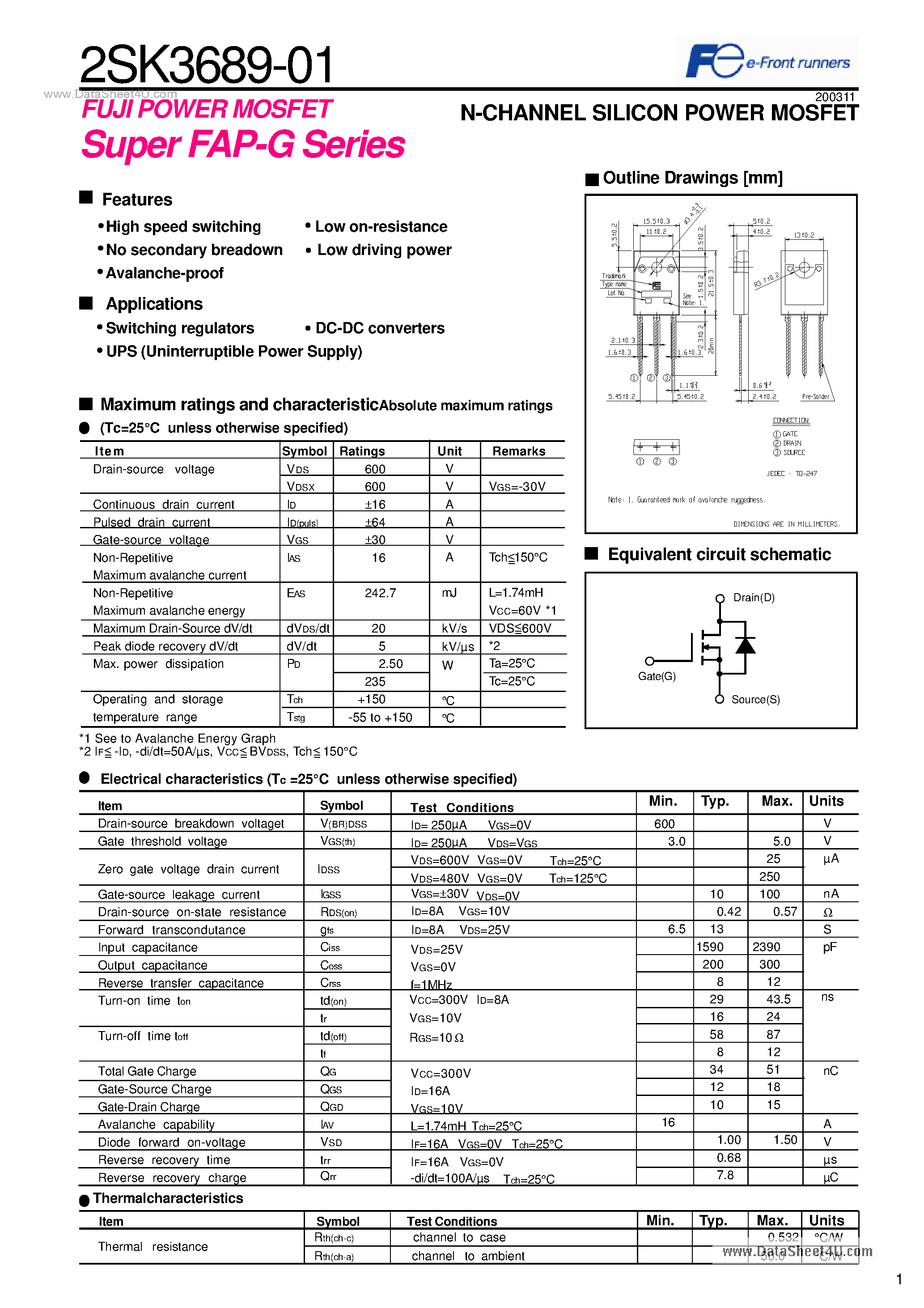 Даташит K3689-01 - Search -----> 2SK3689-01 страница 1