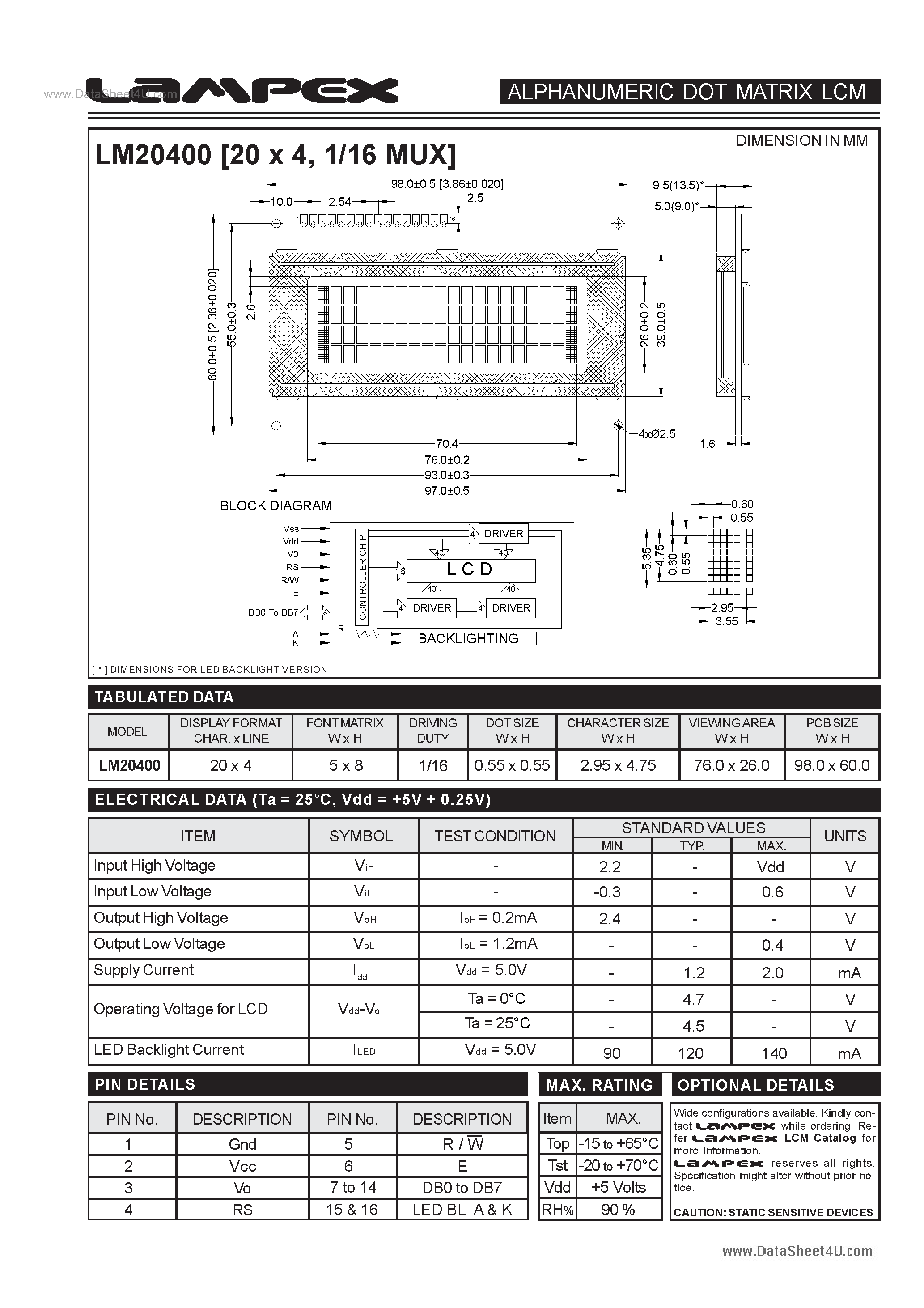 Datasheet LM20400 - Dot Matrix page 1