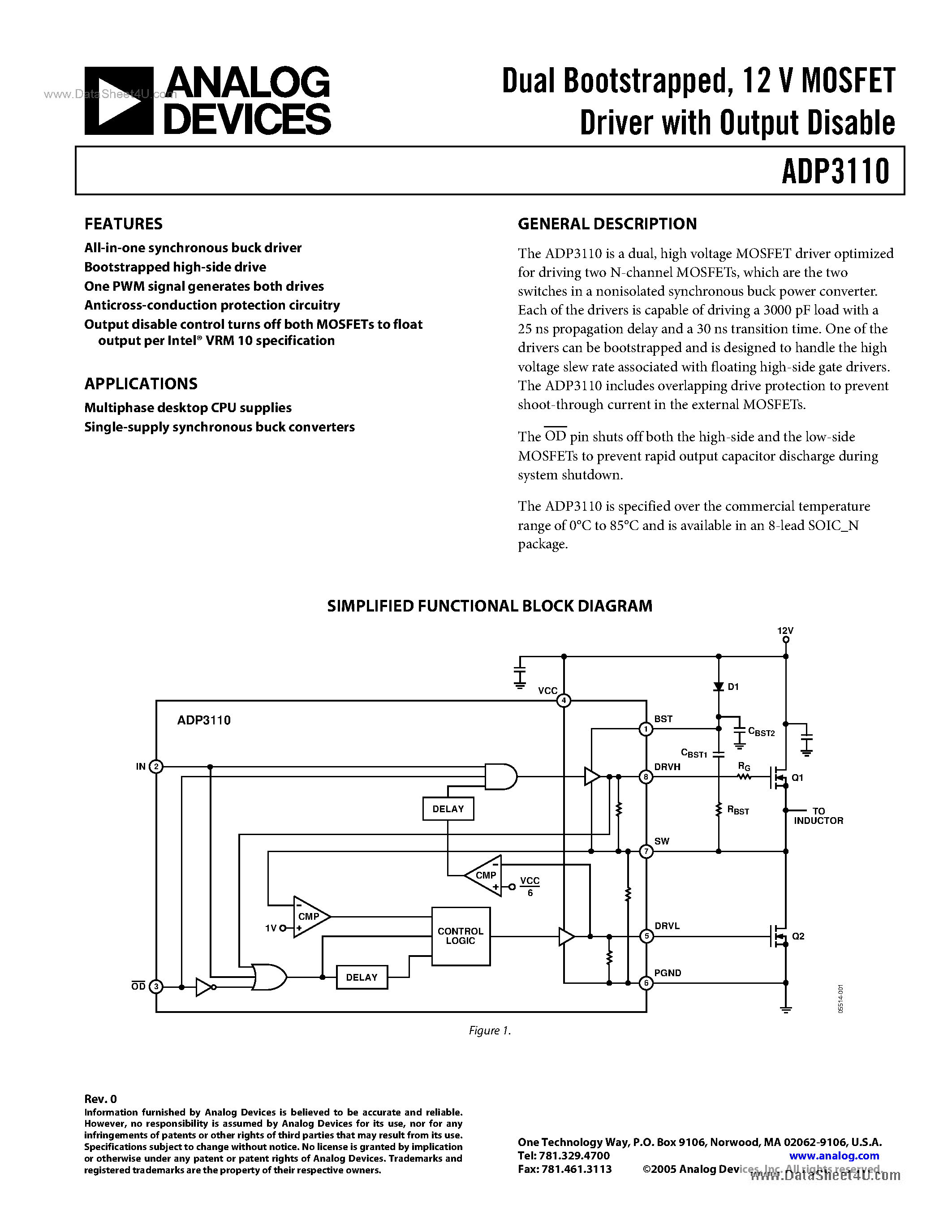 Даташит ADP3110 - 12V MOSFET Driver страница 1