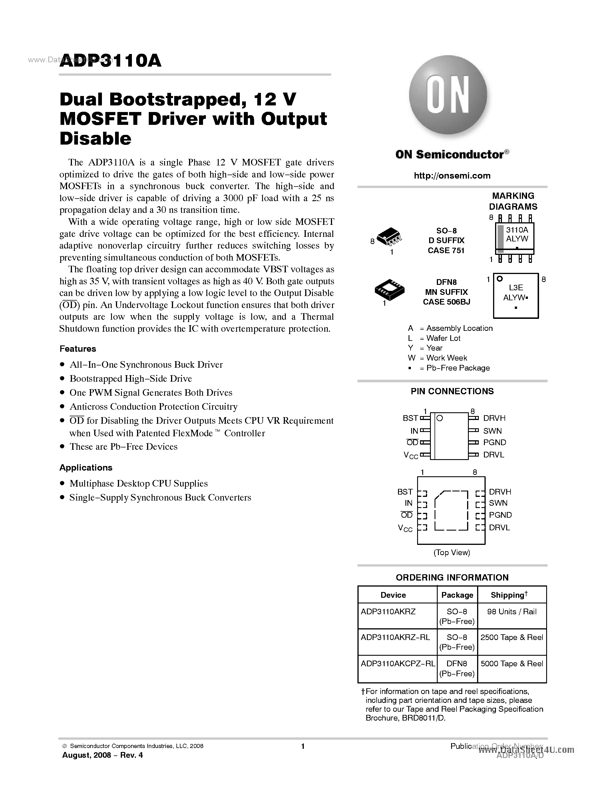 Даташит ADP3110A - 12V MOSFET Driver страница 1