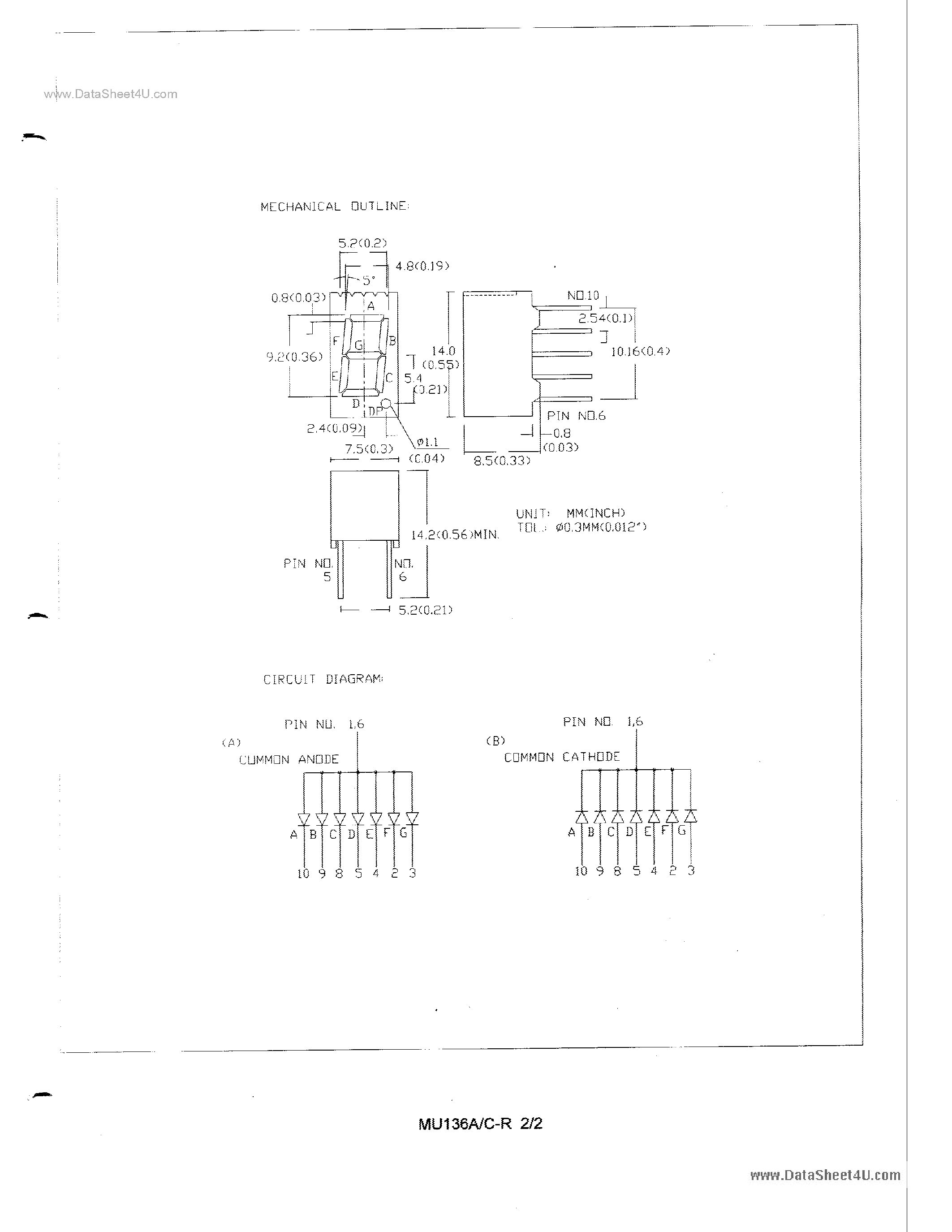 Datasheet MU136A-R - 0.36 SINGLE DGIT NUMBERIC DISPLAYS page 2