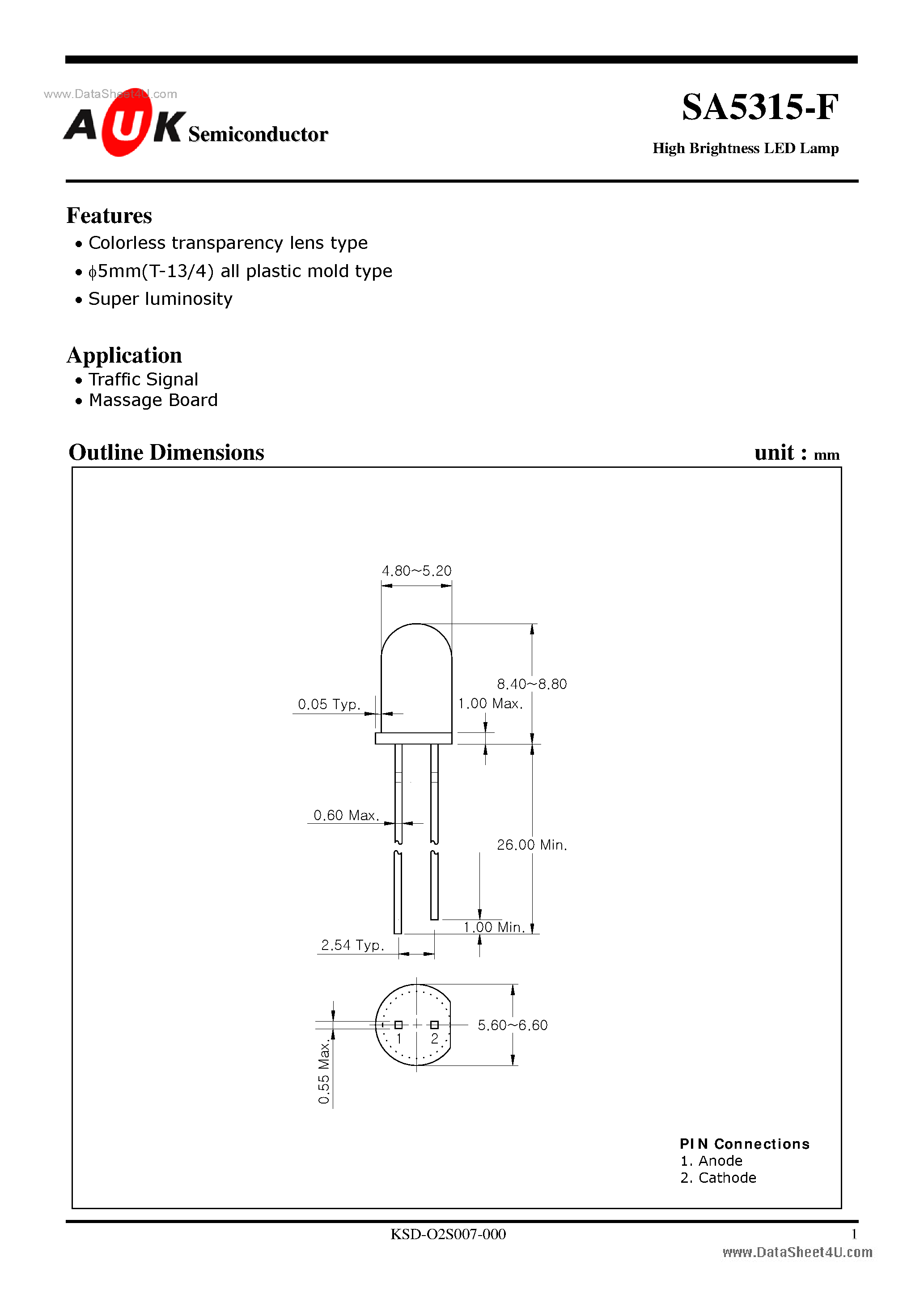 Даташит SA5315-F - High Brightness LED Lamp страница 1