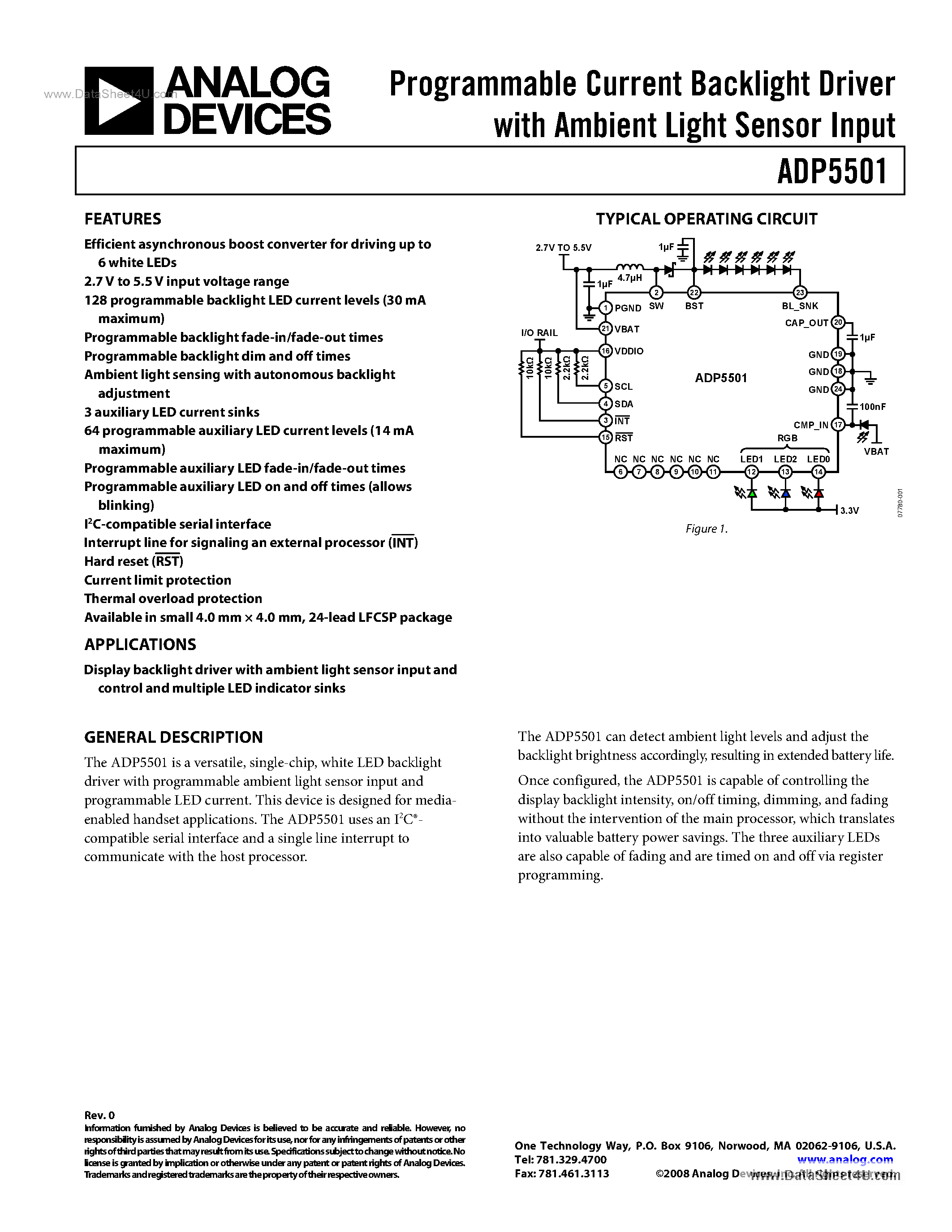 Datasheet ADP5501 - Programmable Current Backlight Driver page 1