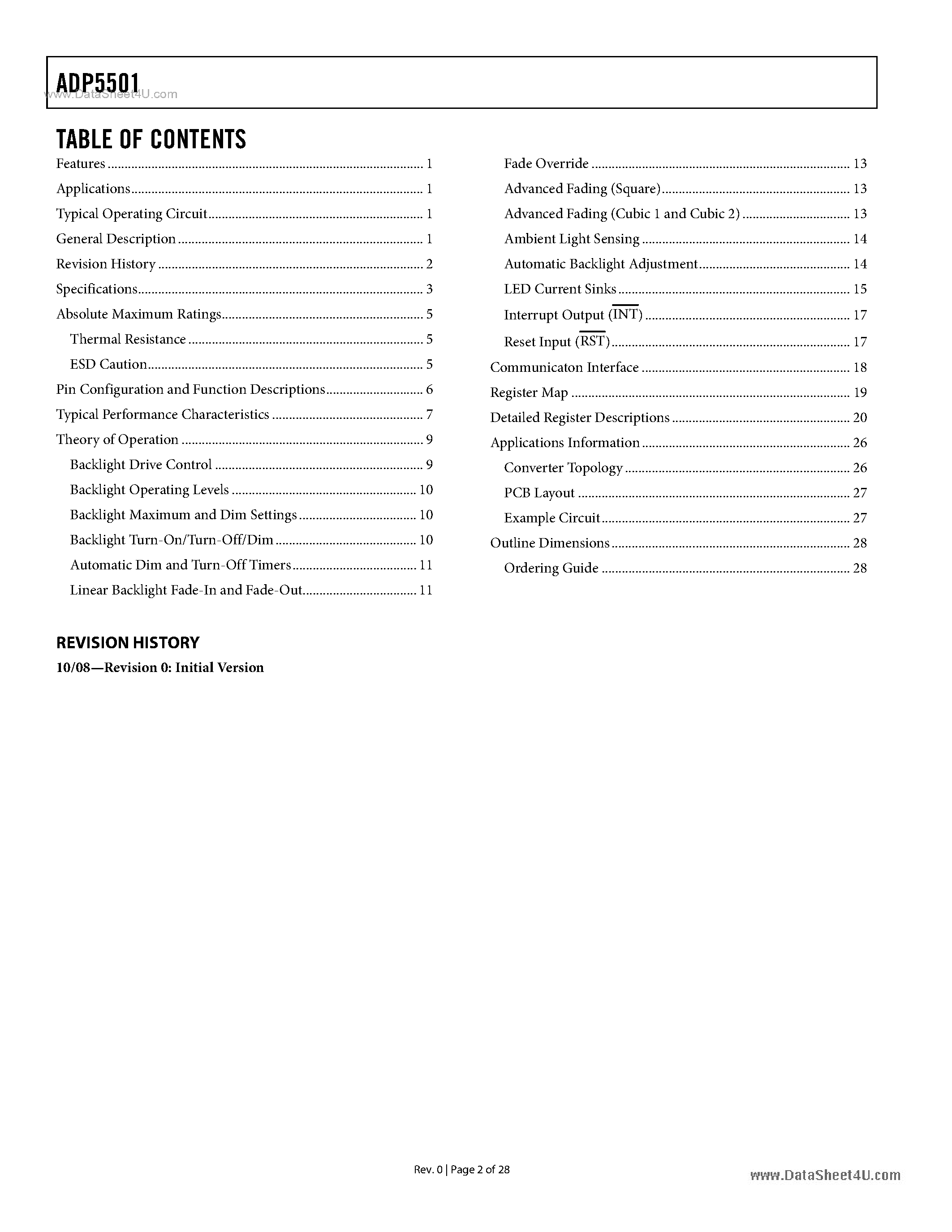 Datasheet ADP5501 - Programmable Current Backlight Driver page 2