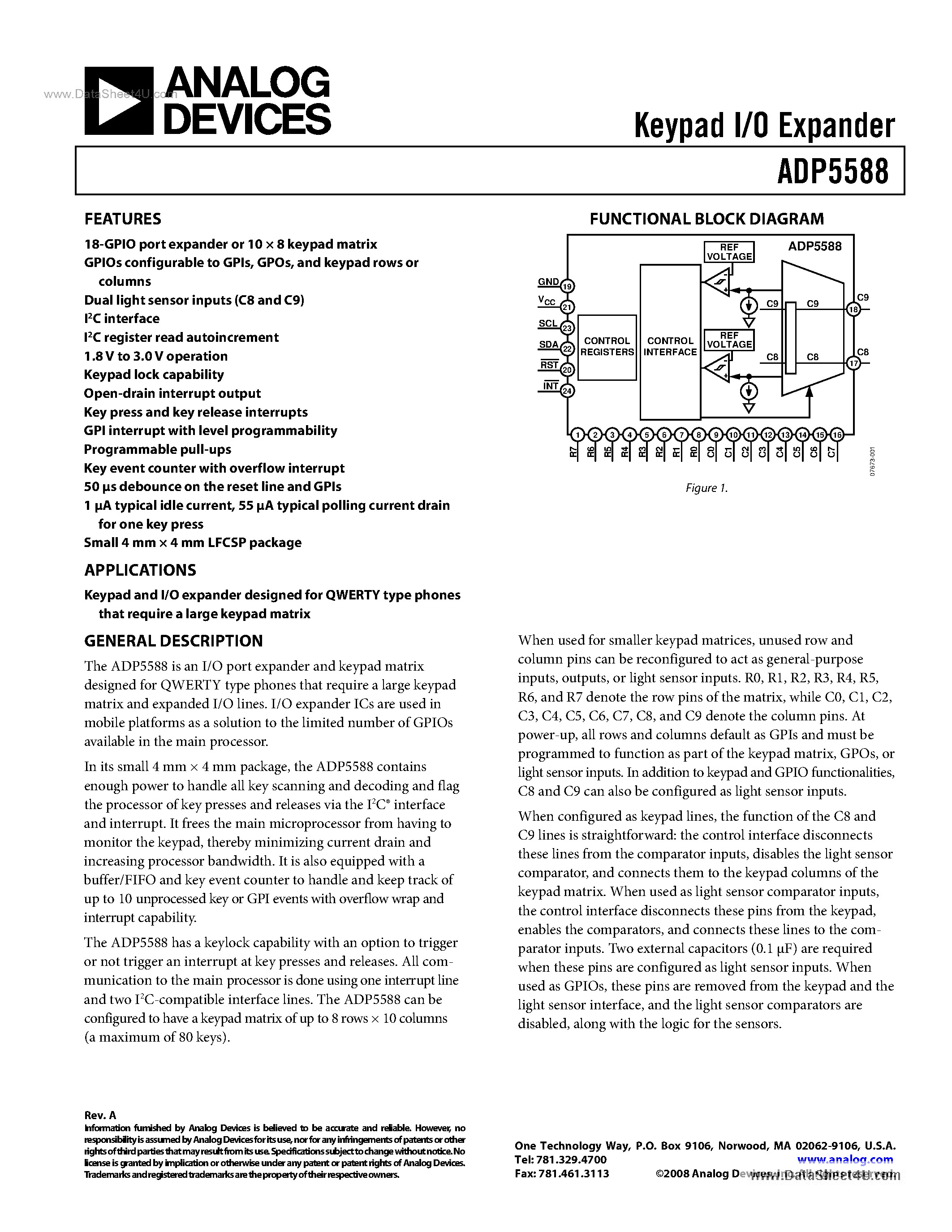 Datasheet ADP5588 - Keypad I/O Expander page 1