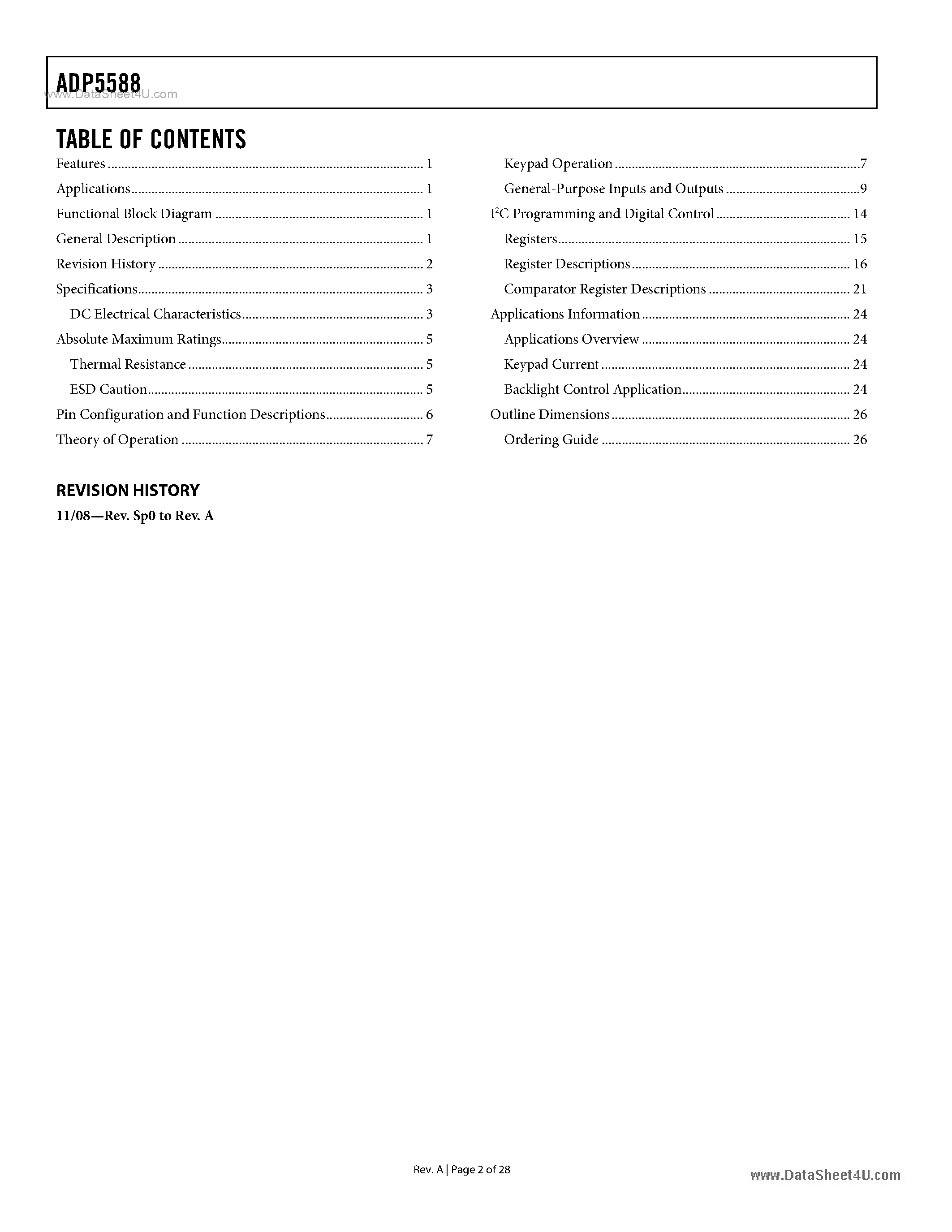 Datasheet ADP5588 - Keypad I/O Expander page 2