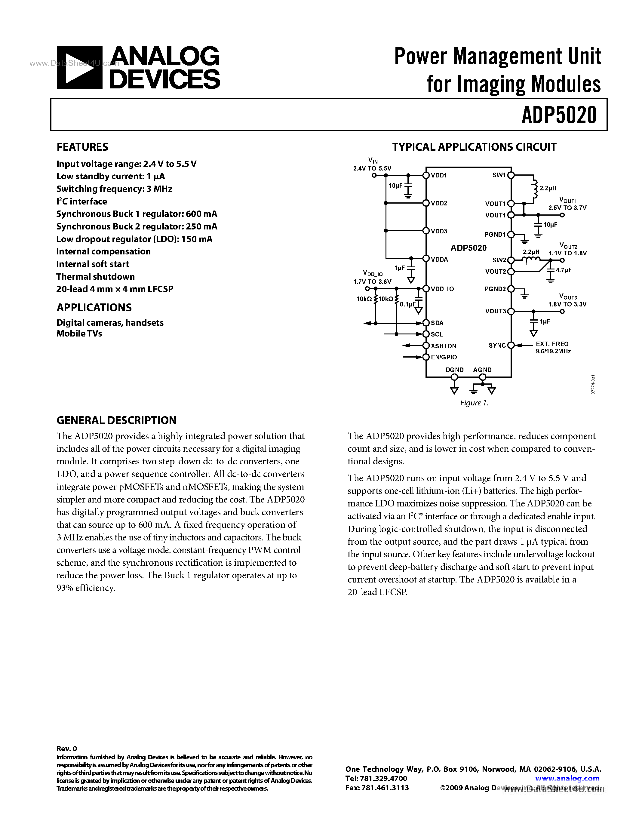 Datasheet ADP5020 - Power Management Unit page 1