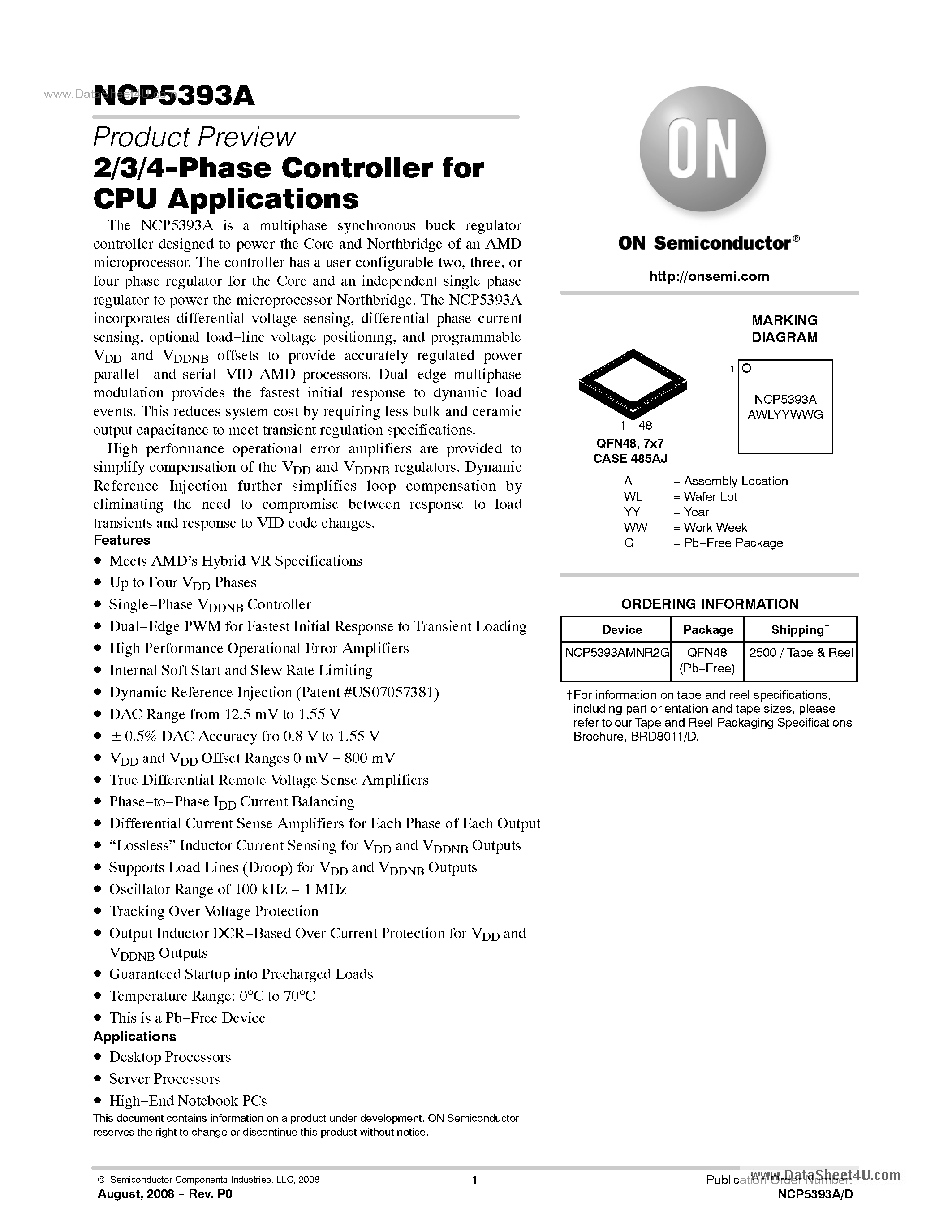 Даташит NCP5393A - 2/3/4-Phase Controller страница 1