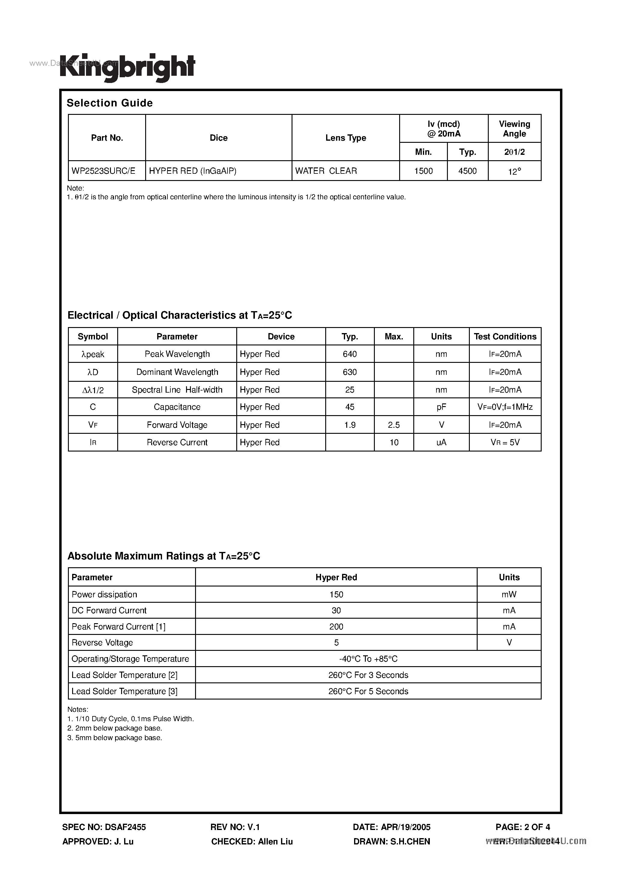 Datasheet WP2523SURC - SOLID STATE LAMP page 2