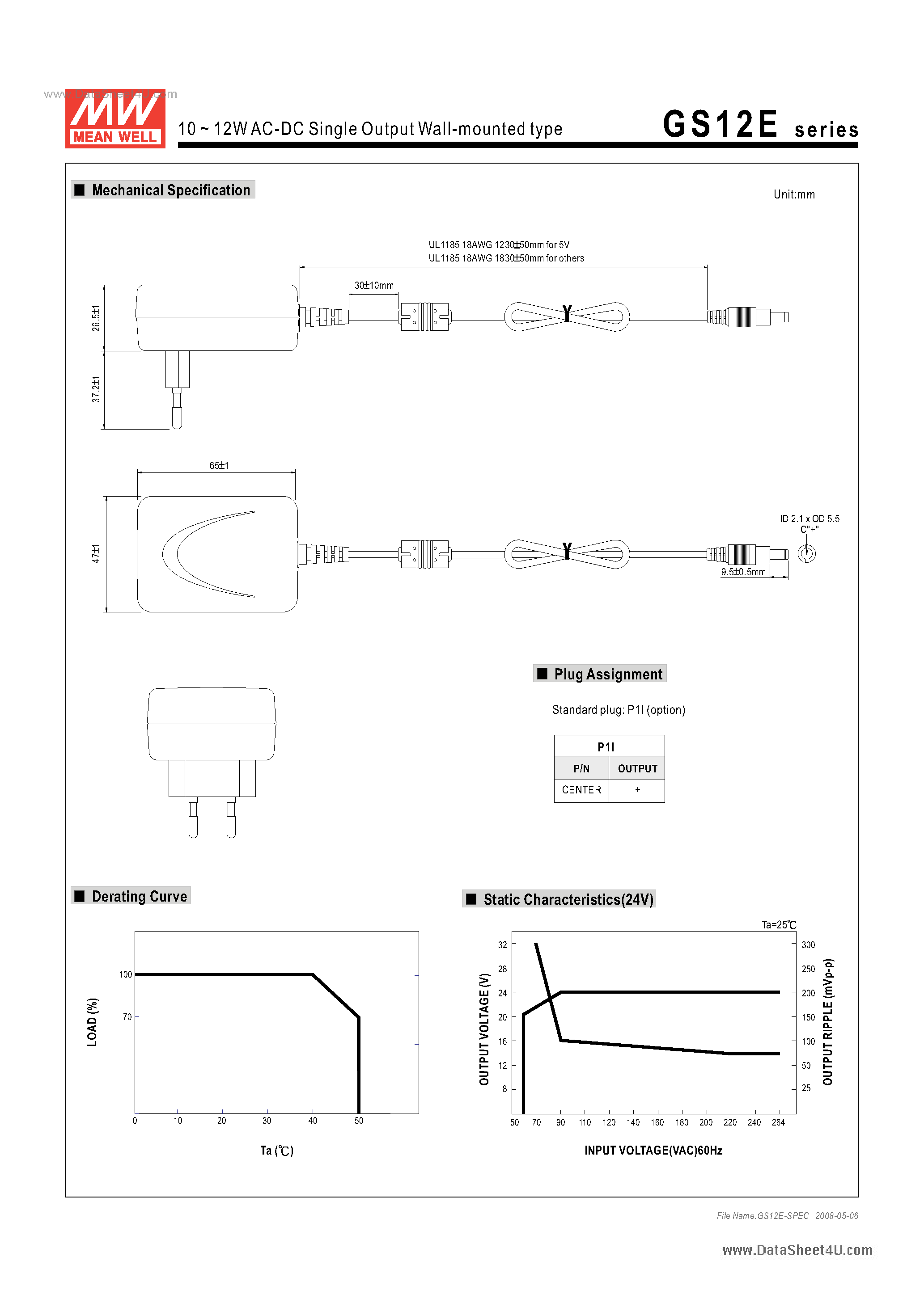 Даташит GS12E - 10 ~ 12WAC-DC Single Output Wall-mounted type страница 2