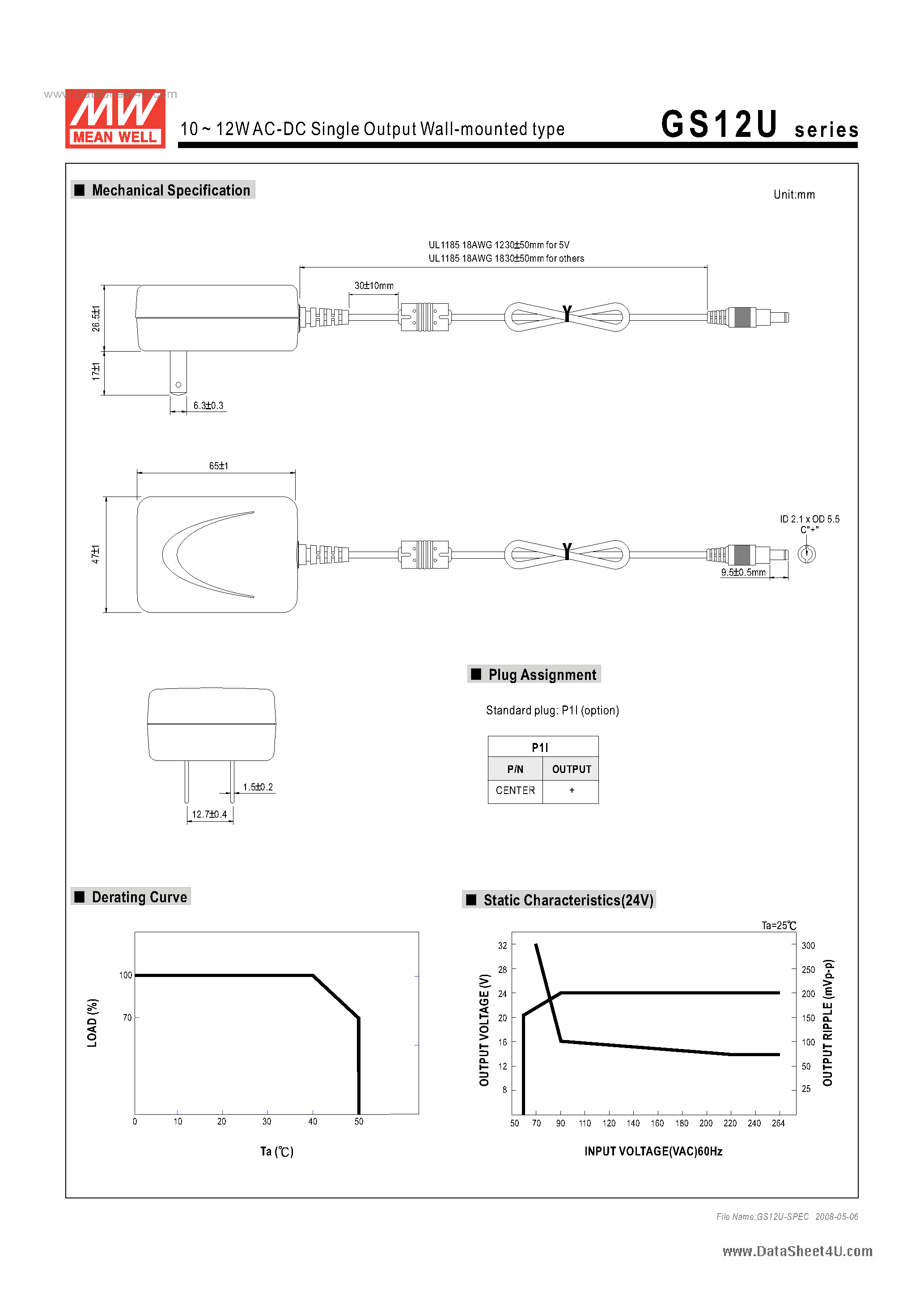 Даташит GS12U - 10 ~ 12WAC-DC Single Output Wall-mounted type страница 2