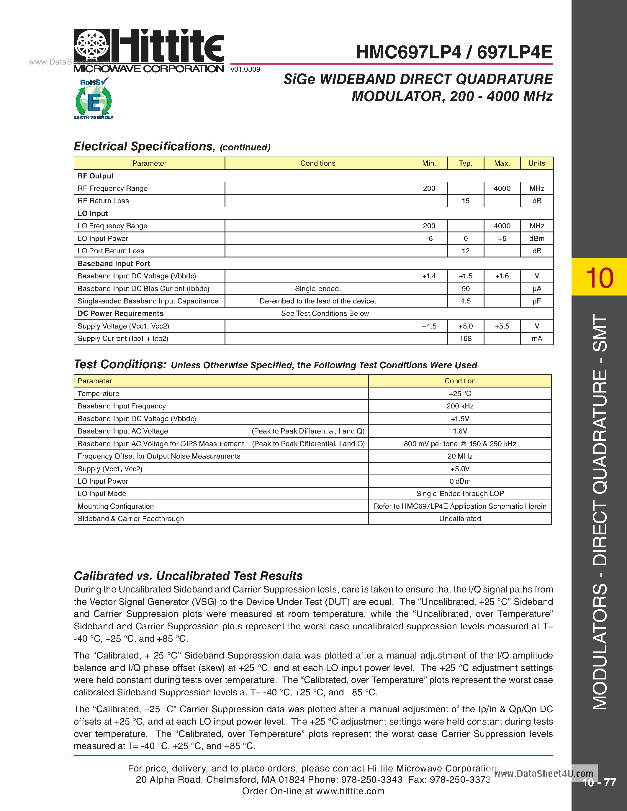 Datasheet HMC697LP4 - SMT Direct I/Q Modulator page 2