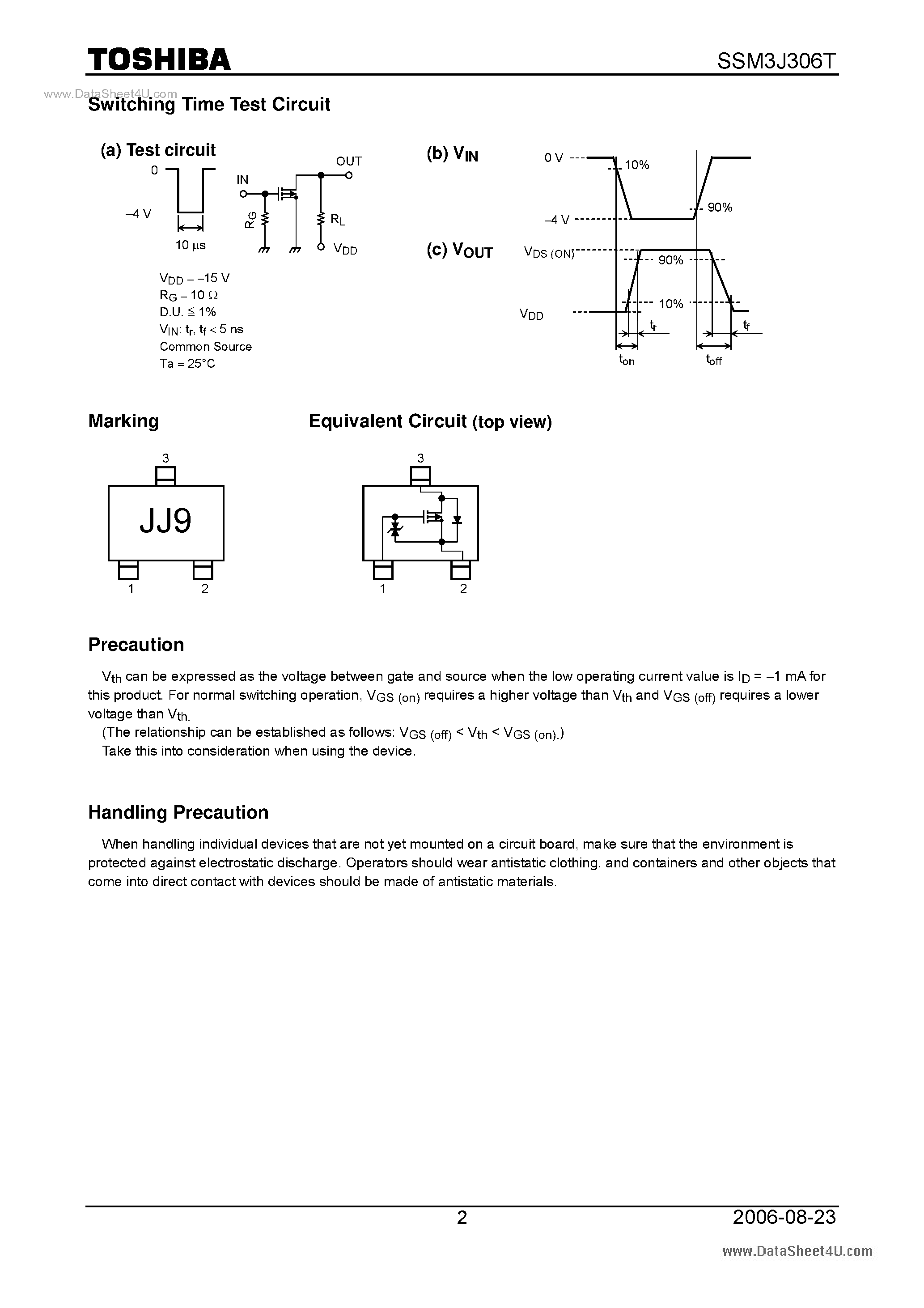 Даташит SSM3J306T - Field-Effect Transistor Silicon P-Channel MOS Type страница 2