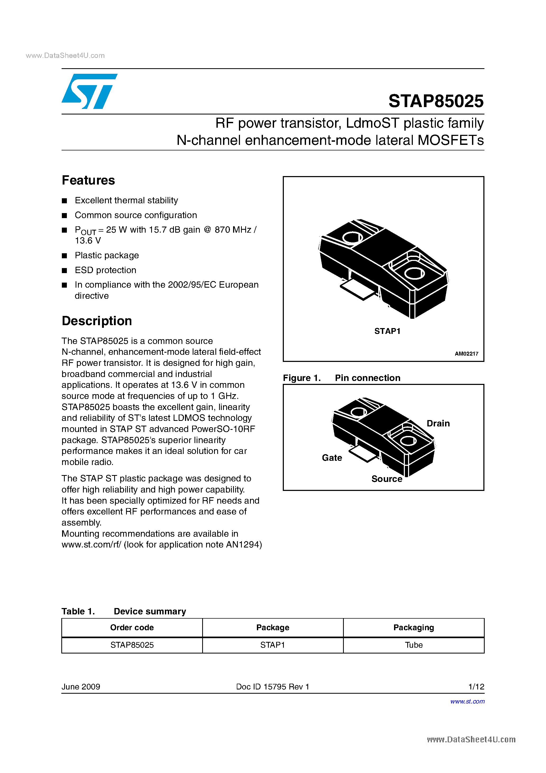 Даташит STAP85025 - Transistors страница 1