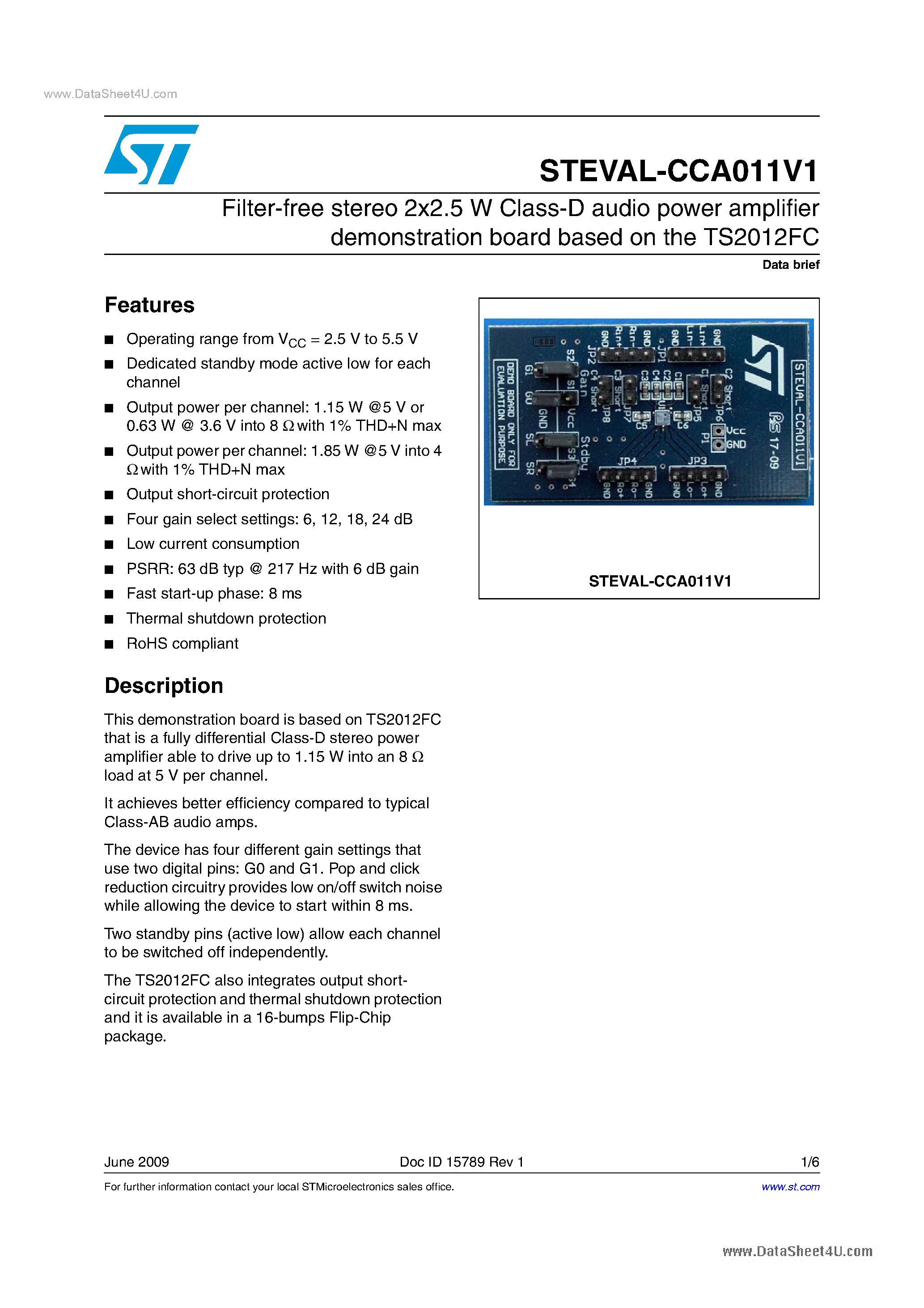 Даташит STEVAL-CCA011V1 - Product Evaluation Boards страница 1