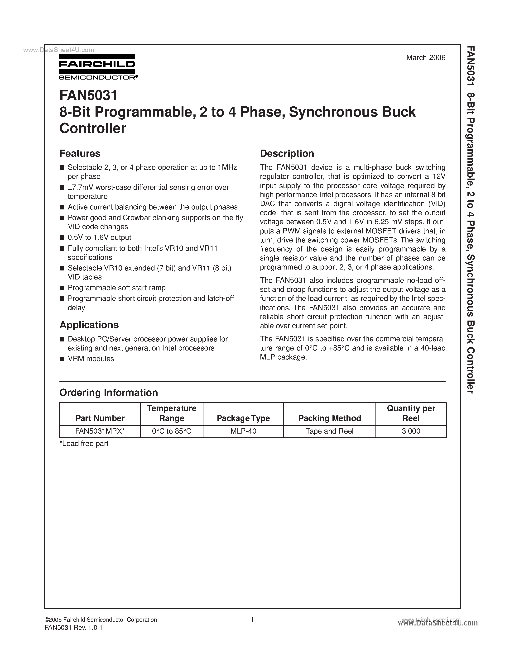 Даташит FAN5031 - Synchronous Buck Controller страница 1