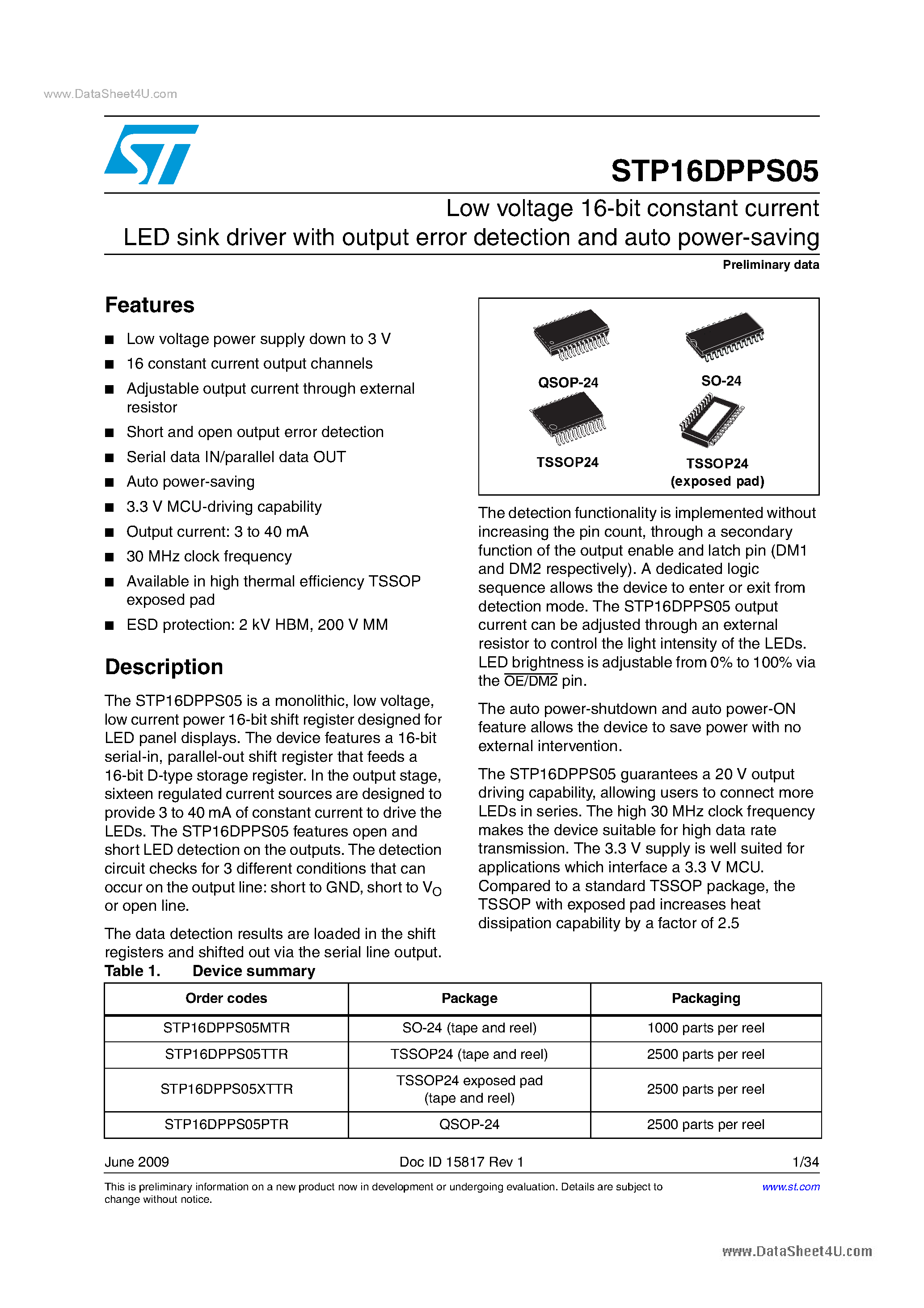 Datasheet STP16DPPS05 - LED Drivers page 1