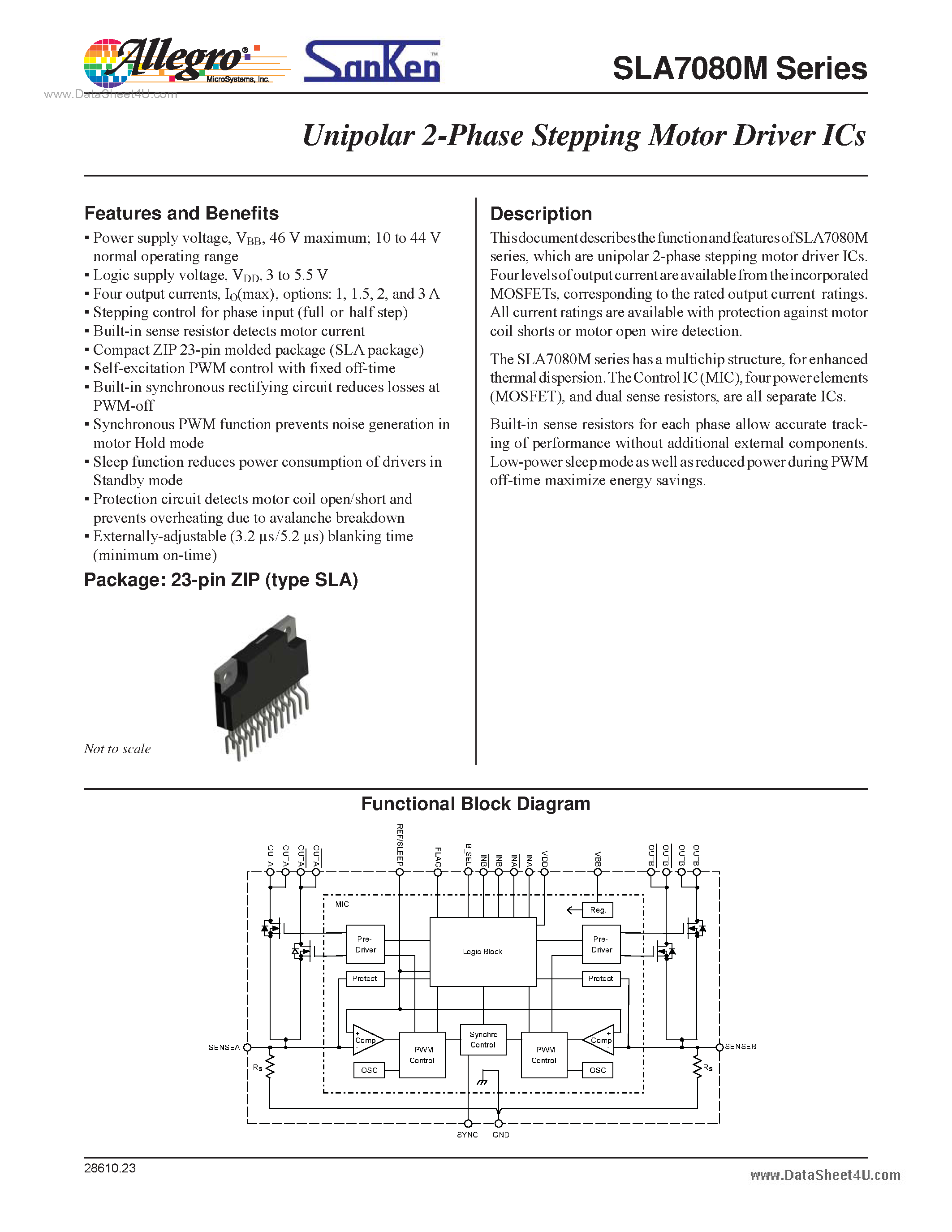 Даташит SLA7080M - Unipolar 2-Phase Stepping Motor Driver ICs страница 1