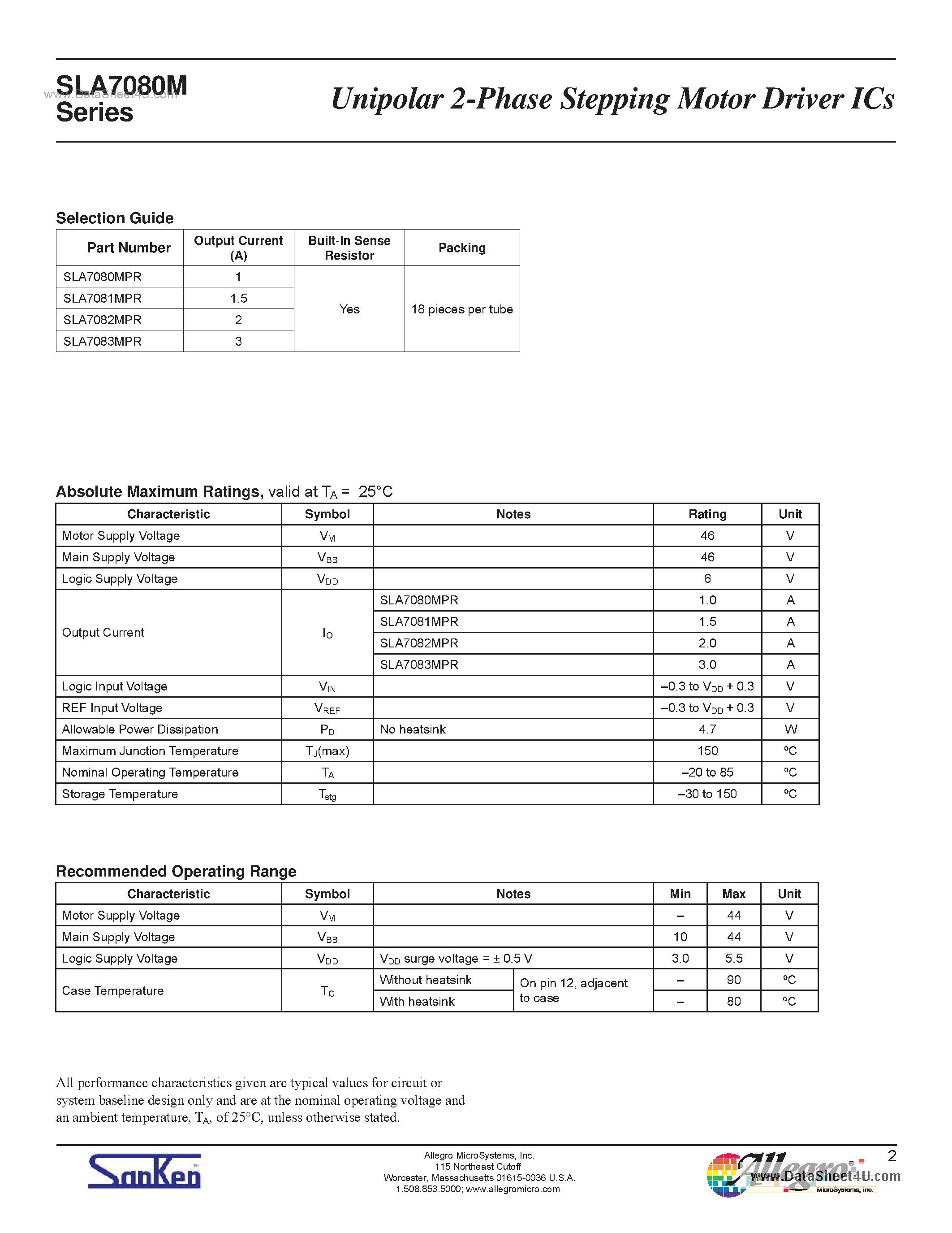 Даташит SLA7080M - Unipolar 2-Phase Stepping Motor Driver ICs страница 2