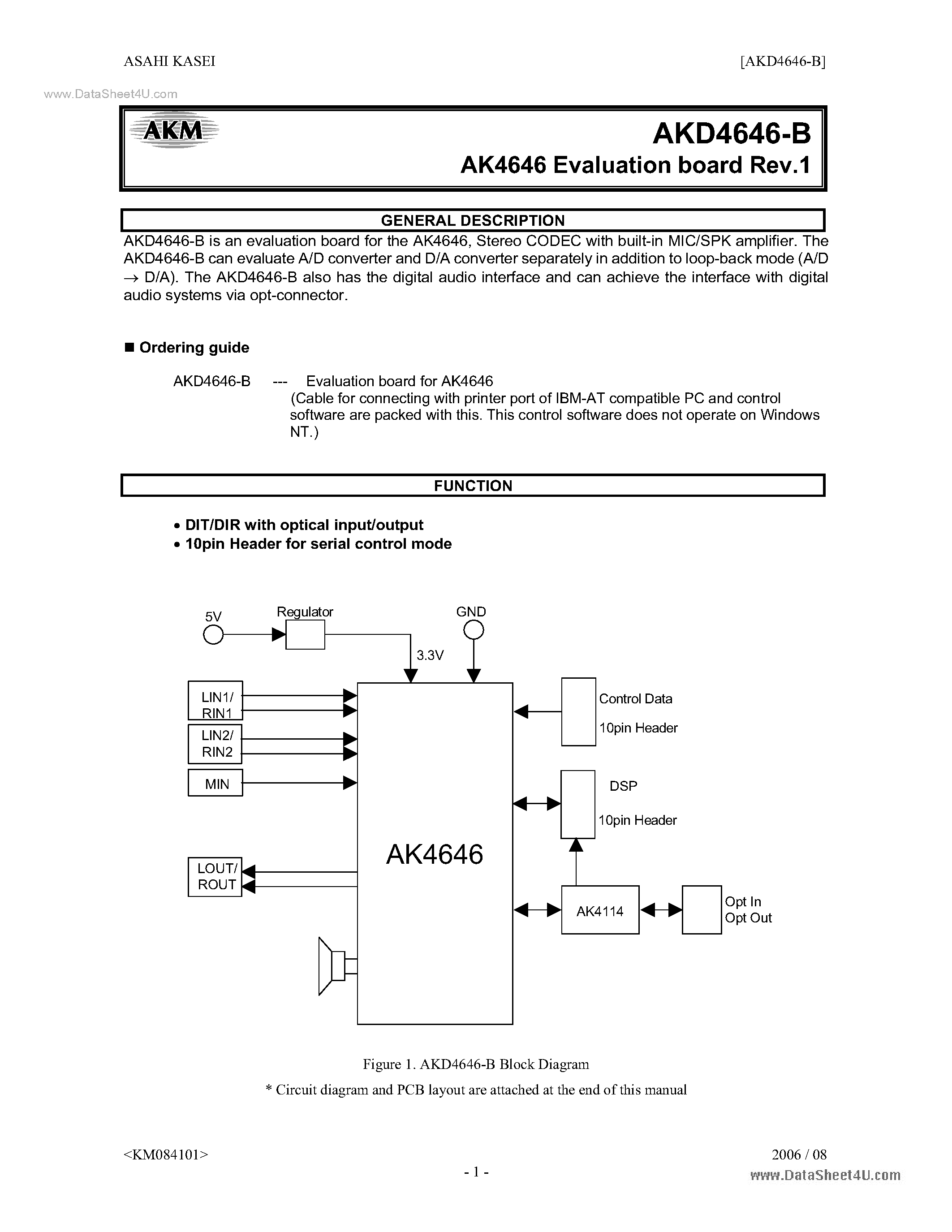 Datasheet AKD4646-B - Stereo CODEC page 1