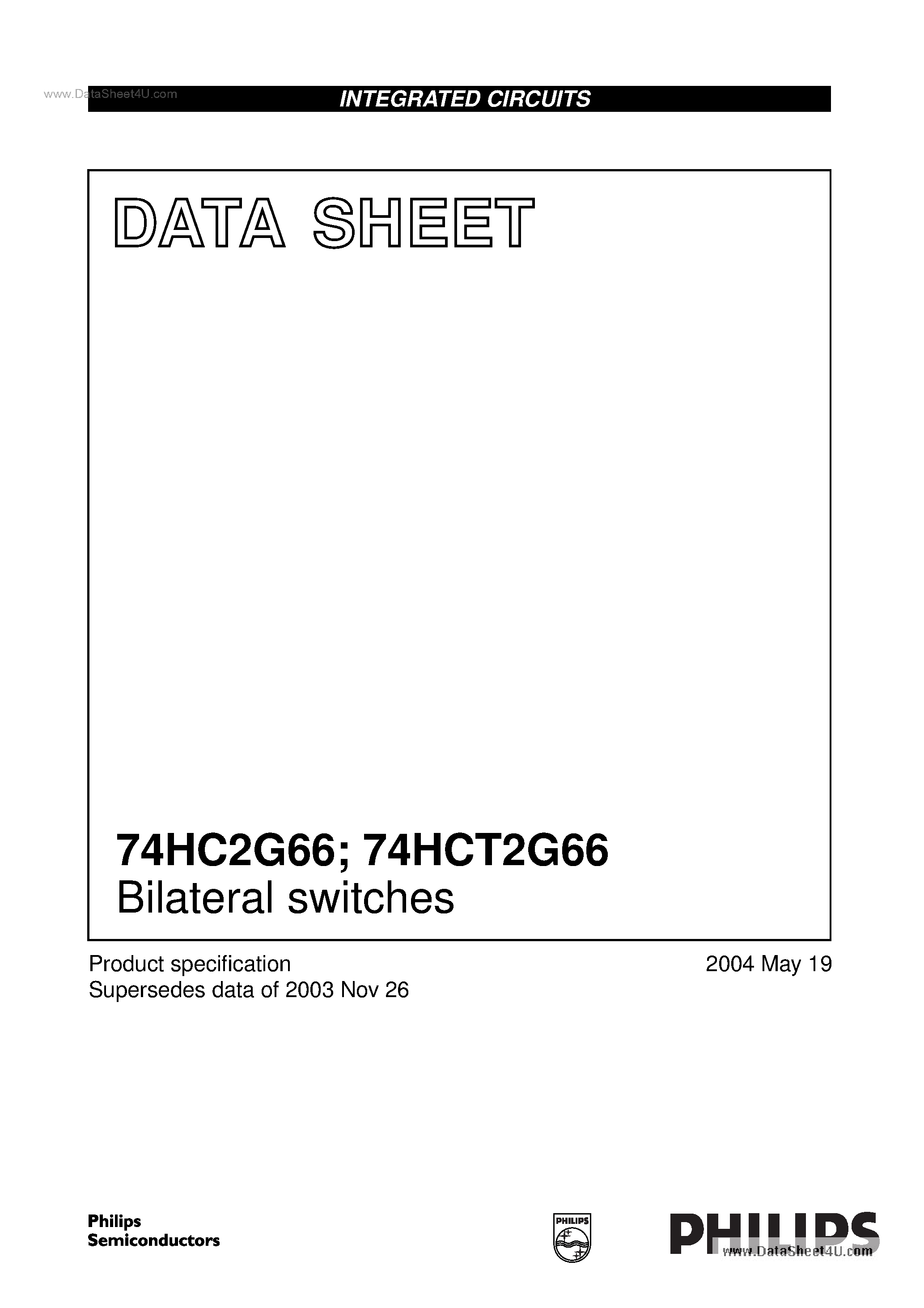 Даташит 74HCT2G66 - Bilateral switches страница 1