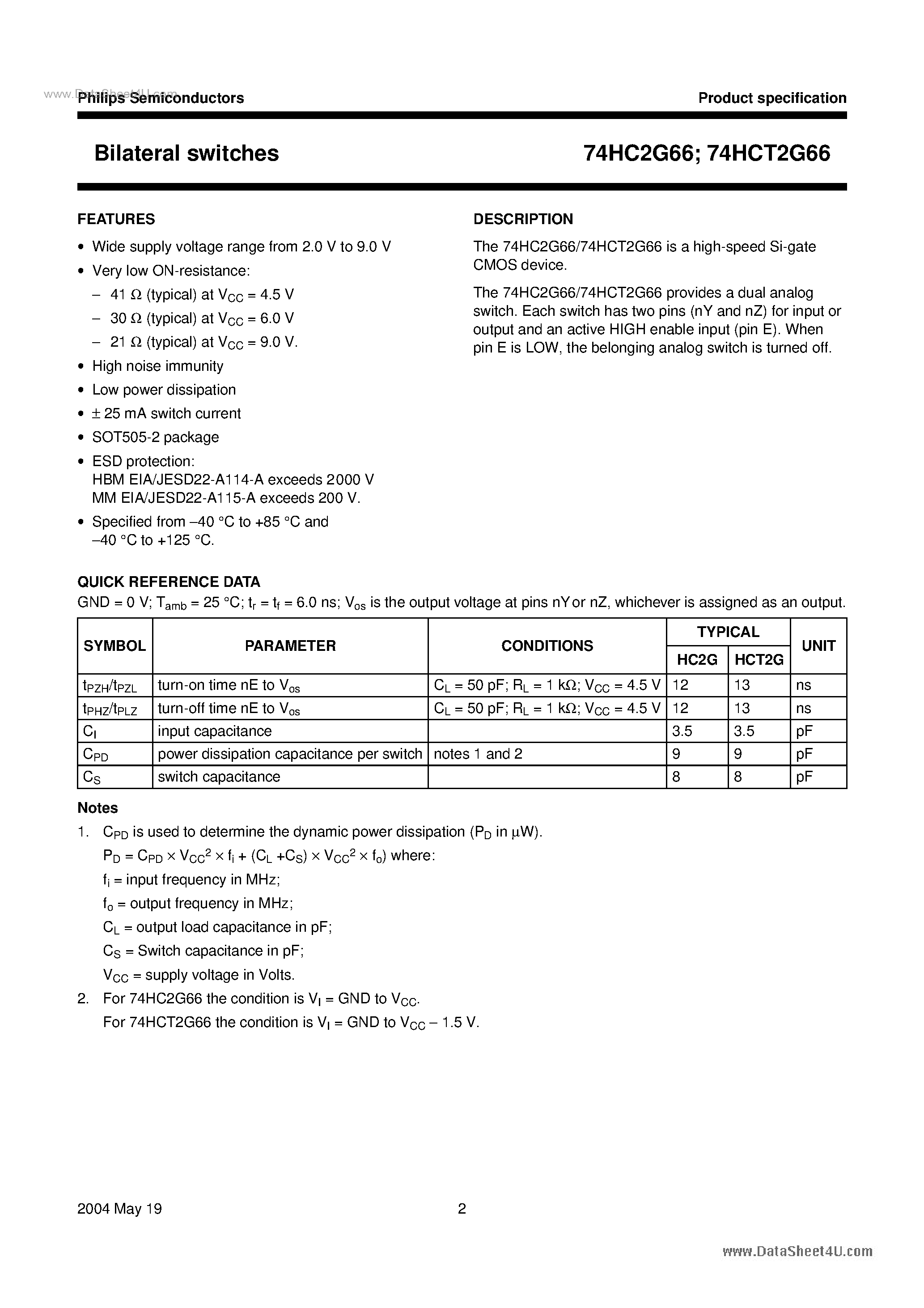 Даташит 74HCT2G66 - Bilateral switches страница 2